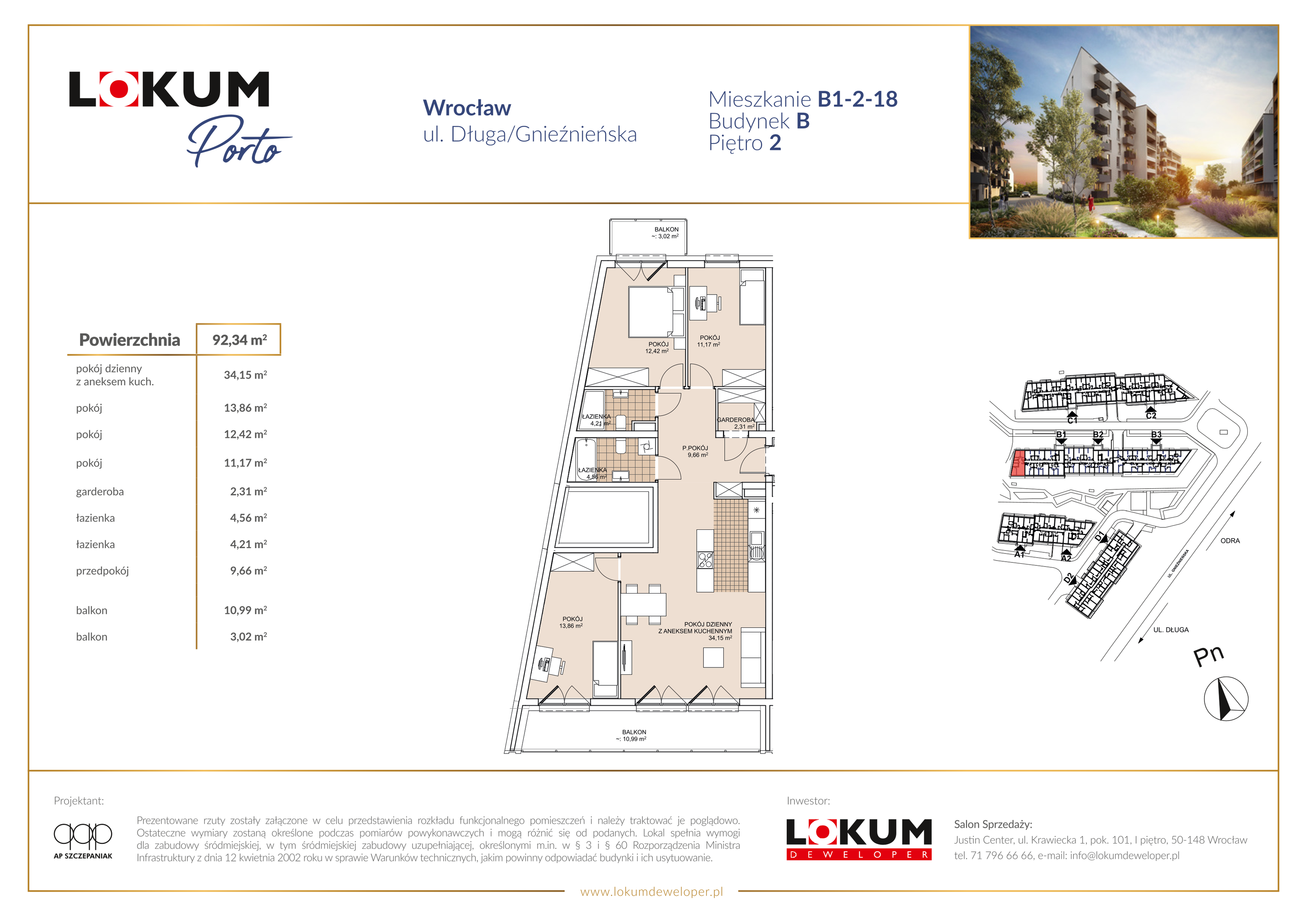 Mieszkanie 92,34 m², piętro 2, oferta nr B1-2-18, Lokum Porto, Wrocław, Szczepin, ul. Długa/Gnieźnieńska-idx