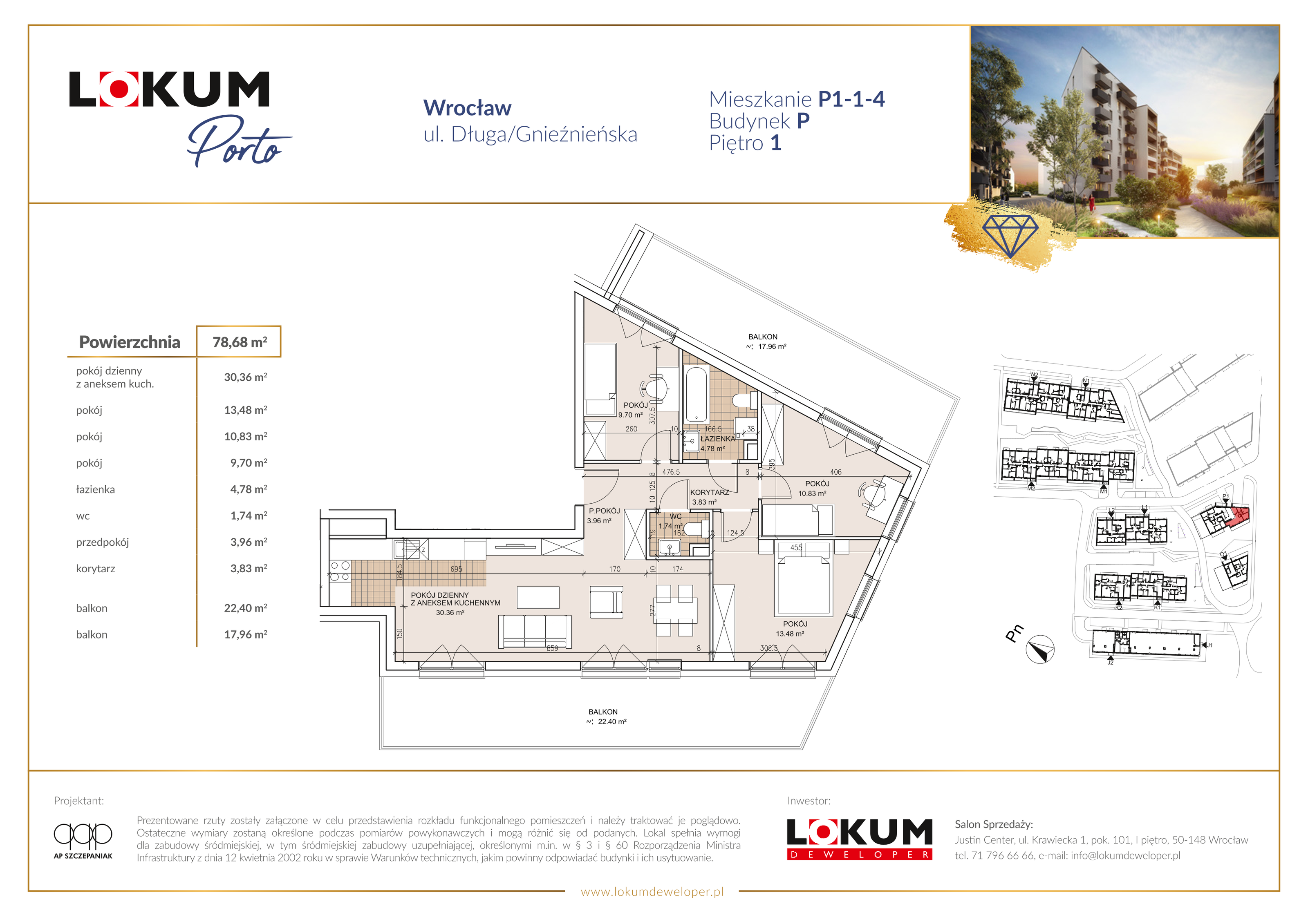 Mieszkanie 79,42 m², piętro 1, oferta nr P1-1-4, Lokum Porto, Wrocław, Szczepin, ul. Długa/Gnieźnieńska-idx