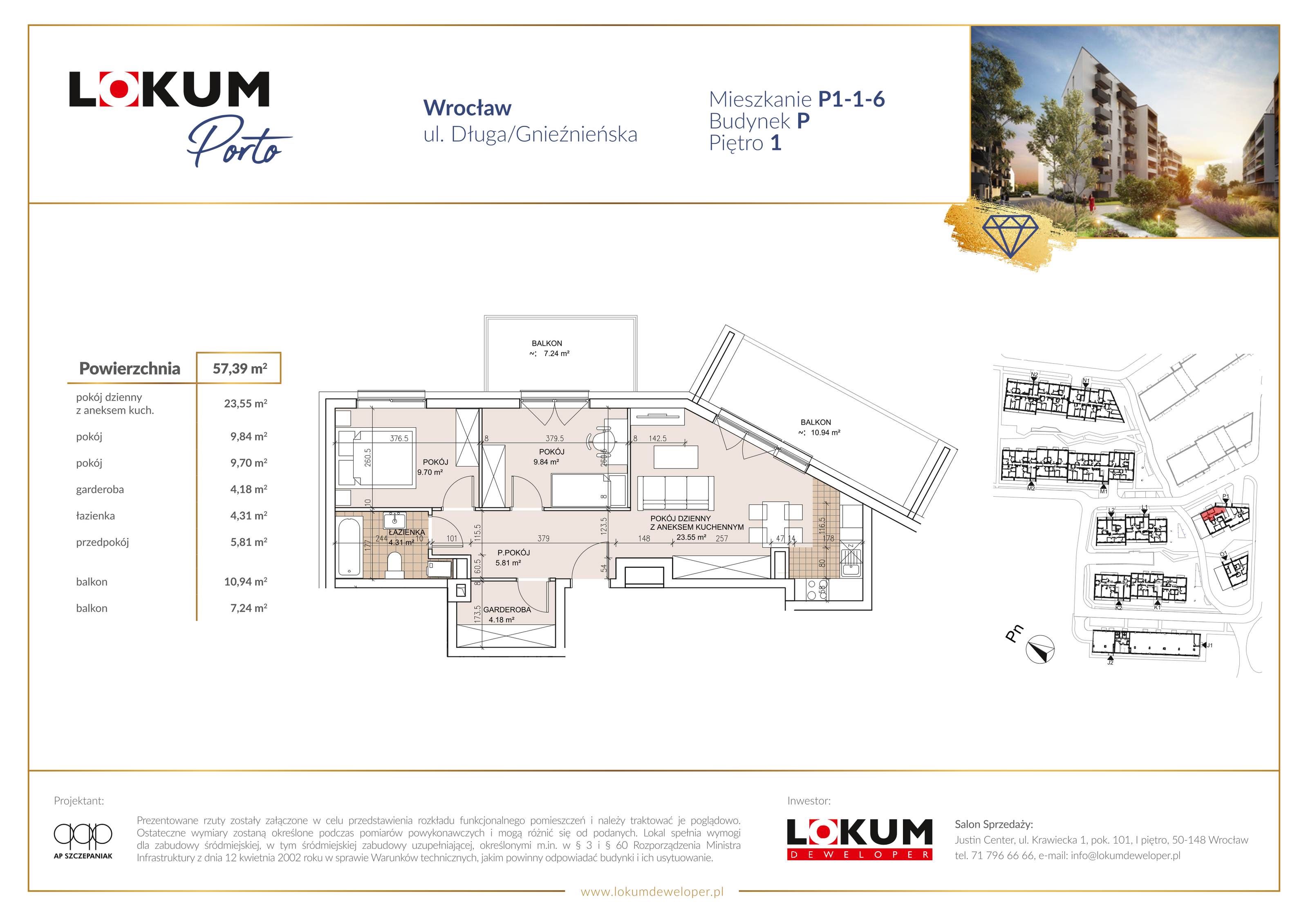 Mieszkanie 57,61 m², piętro 1, oferta nr P1-1-6, Lokum Porto, Wrocław, Szczepin, ul. Długa/Gnieźnieńska-idx