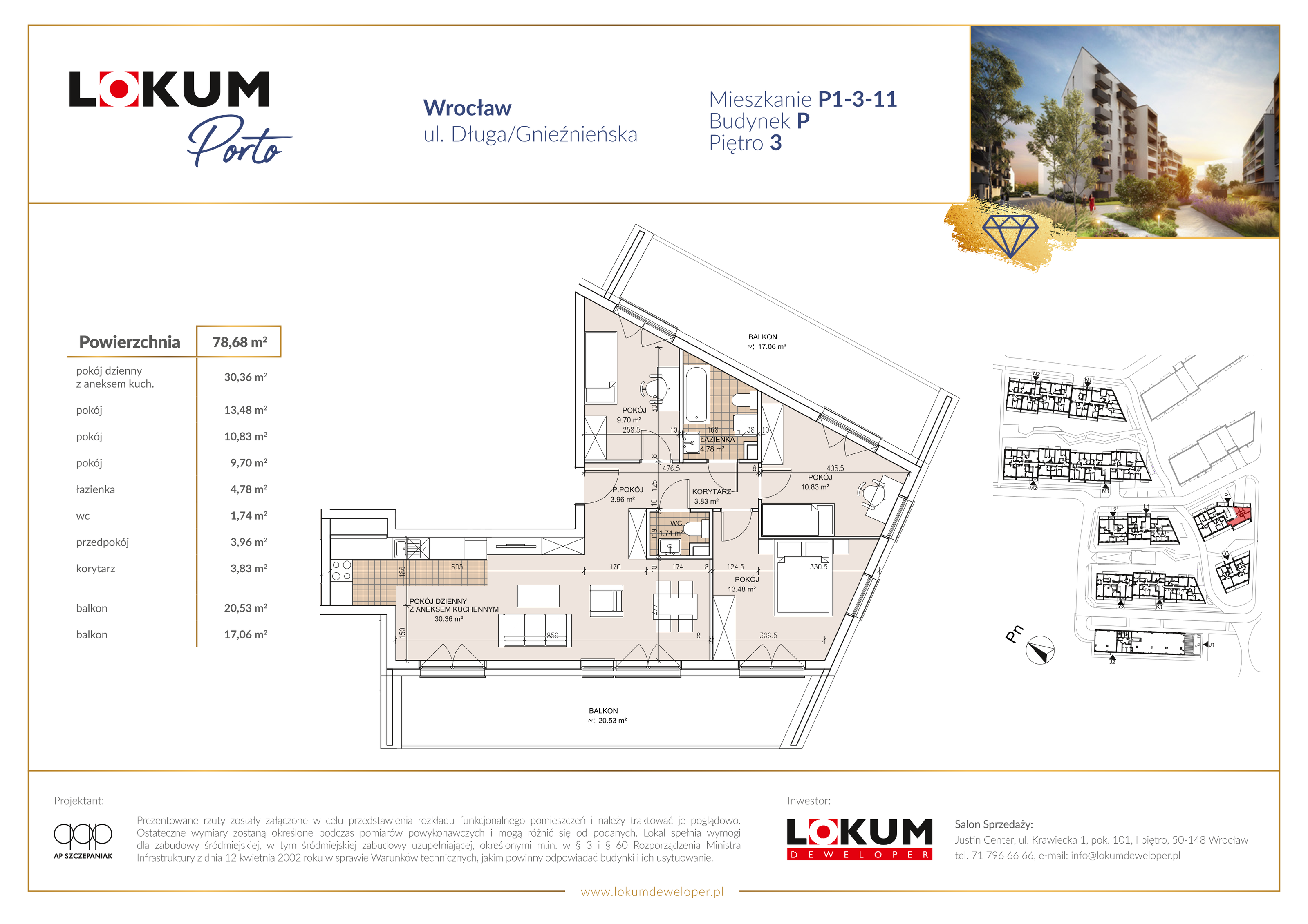 Mieszkanie 79,17 m², piętro 3, oferta nr P1-3-11, Lokum Porto, Wrocław, Szczepin, ul. Długa/Gnieźnieńska-idx