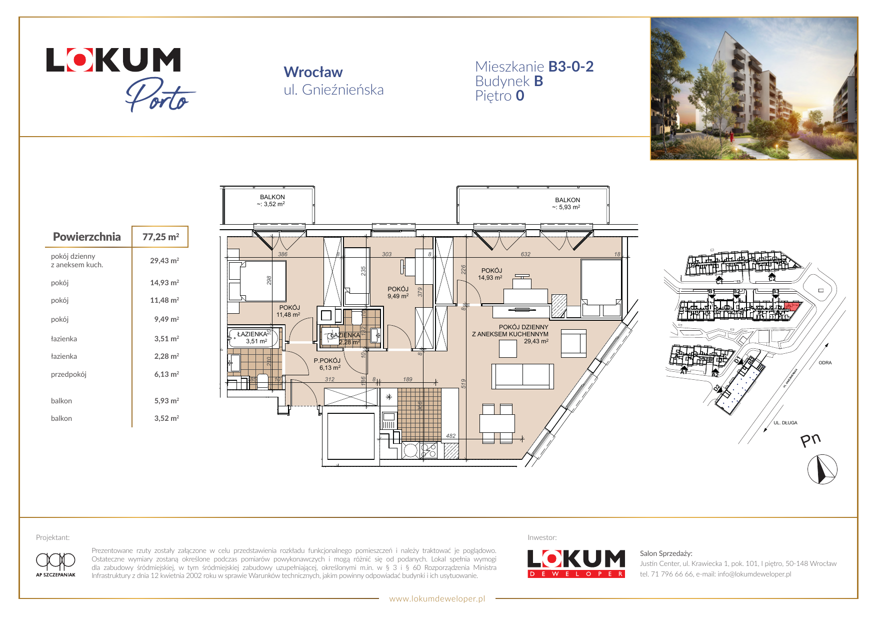 Mieszkanie 77,30 m², parter, oferta nr B3-0-2, Lokum Porto, Wrocław, Szczepin, ul. Długa/Gnieźnieńska-idx