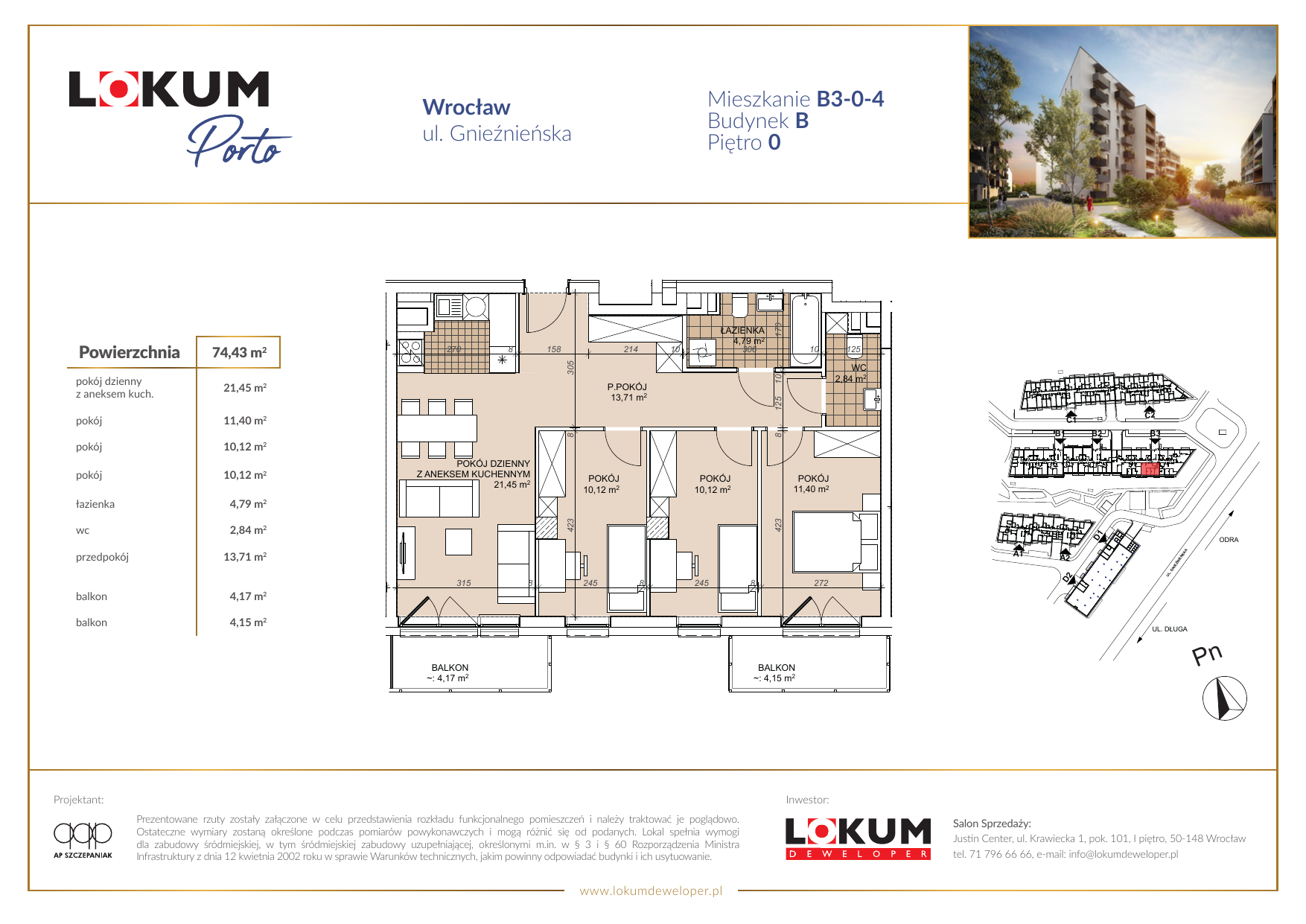 Mieszkanie 74,01 m², parter, oferta nr B3-0-4, Lokum Porto, Wrocław, Szczepin, ul. Długa/Gnieźnieńska-idx