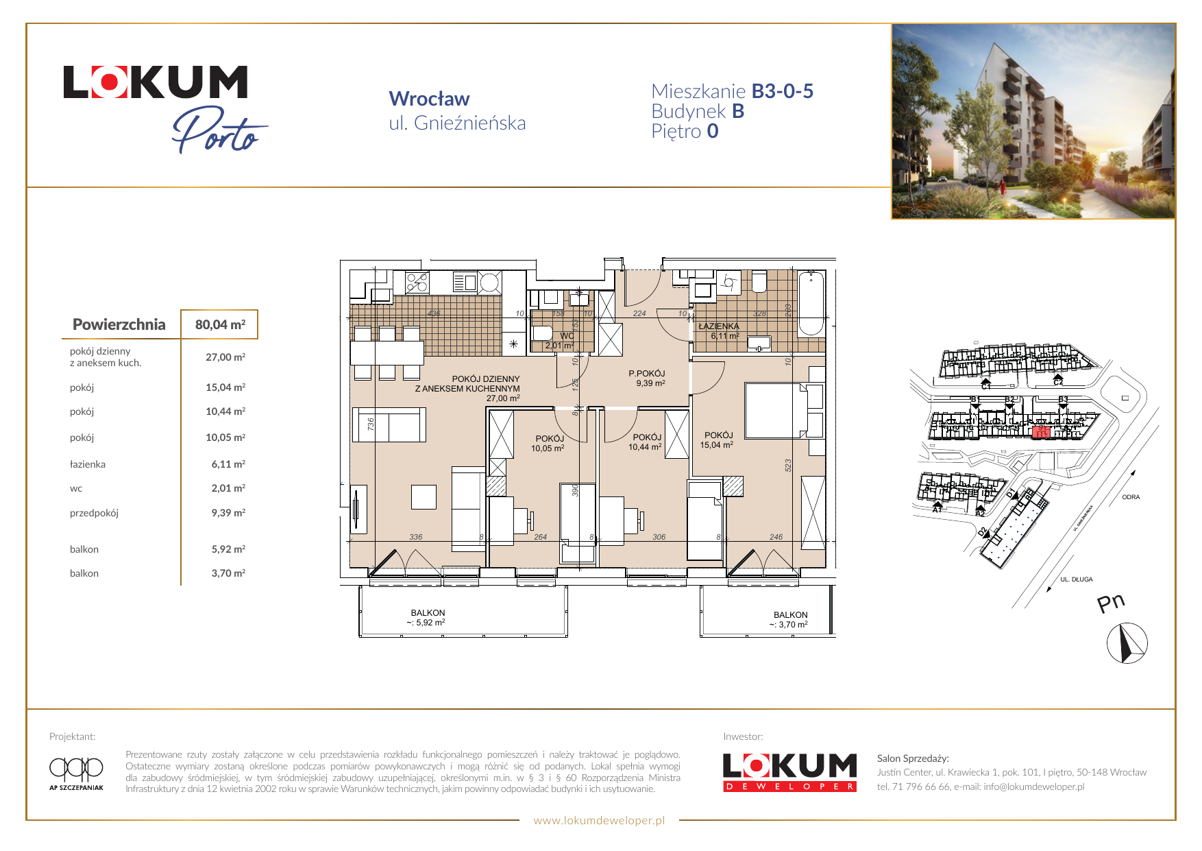 Mieszkanie 79,98 m², parter, oferta nr B3-0-5, Lokum Porto, Wrocław, Szczepin, ul. Długa/Gnieźnieńska-idx