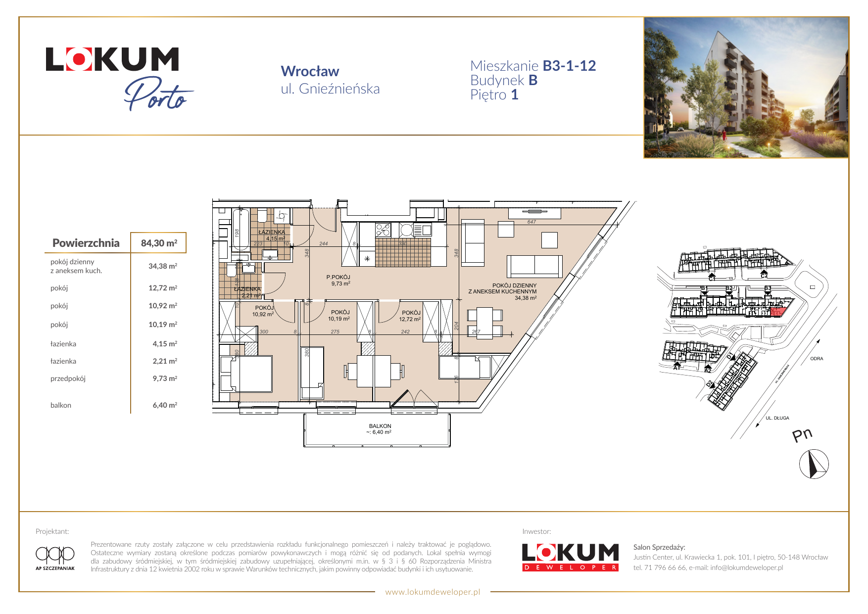 Mieszkanie 84,26 m², piętro 1, oferta nr B3-1-12, Lokum Porto, Wrocław, Szczepin, ul. Długa/Gnieźnieńska-idx