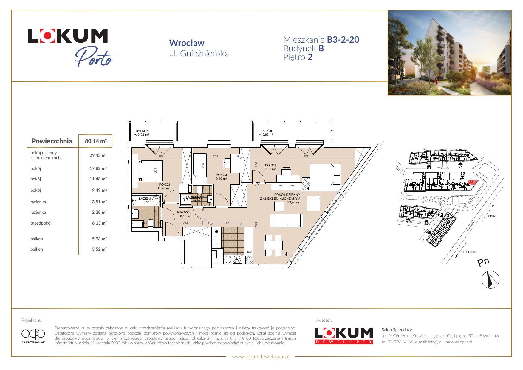 Mieszkanie 80,05 m², piętro 2, oferta nr B3-2-20, Lokum Porto, Wrocław, Szczepin, ul. Długa/Gnieźnieńska-idx