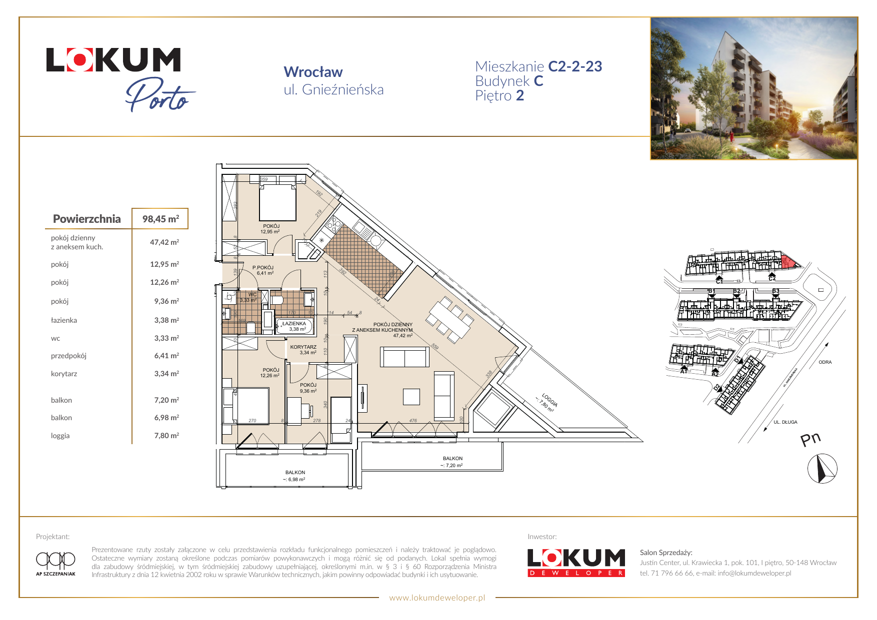 Mieszkanie 98,59 m², piętro 2, oferta nr C2-2-23, Lokum Porto, Wrocław, Szczepin, ul. Długa/Gnieźnieńska-idx