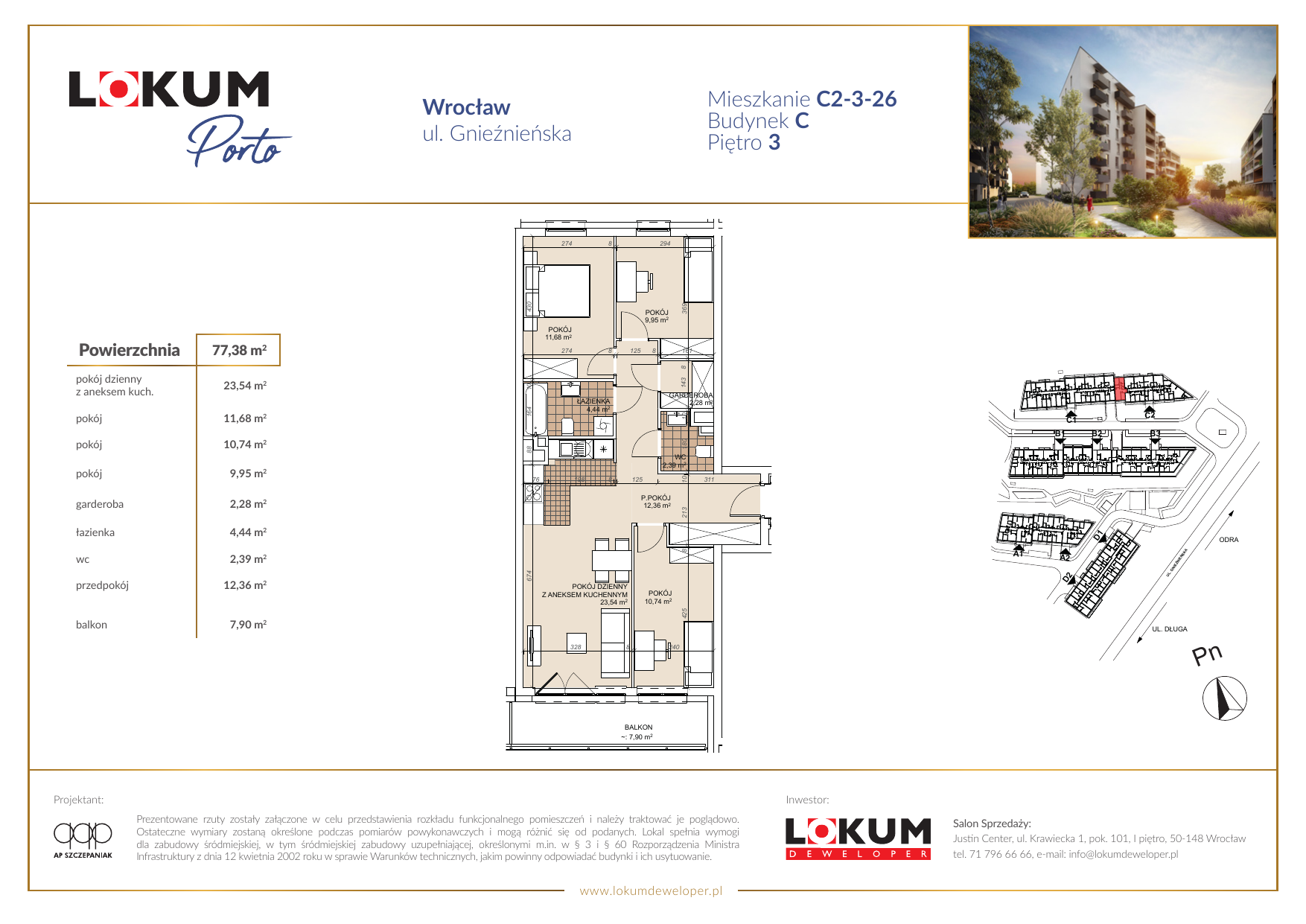 Mieszkanie 77,37 m², piętro 3, oferta nr C2-3-26, Lokum Porto, Wrocław, Szczepin, ul. Długa/Gnieźnieńska-idx