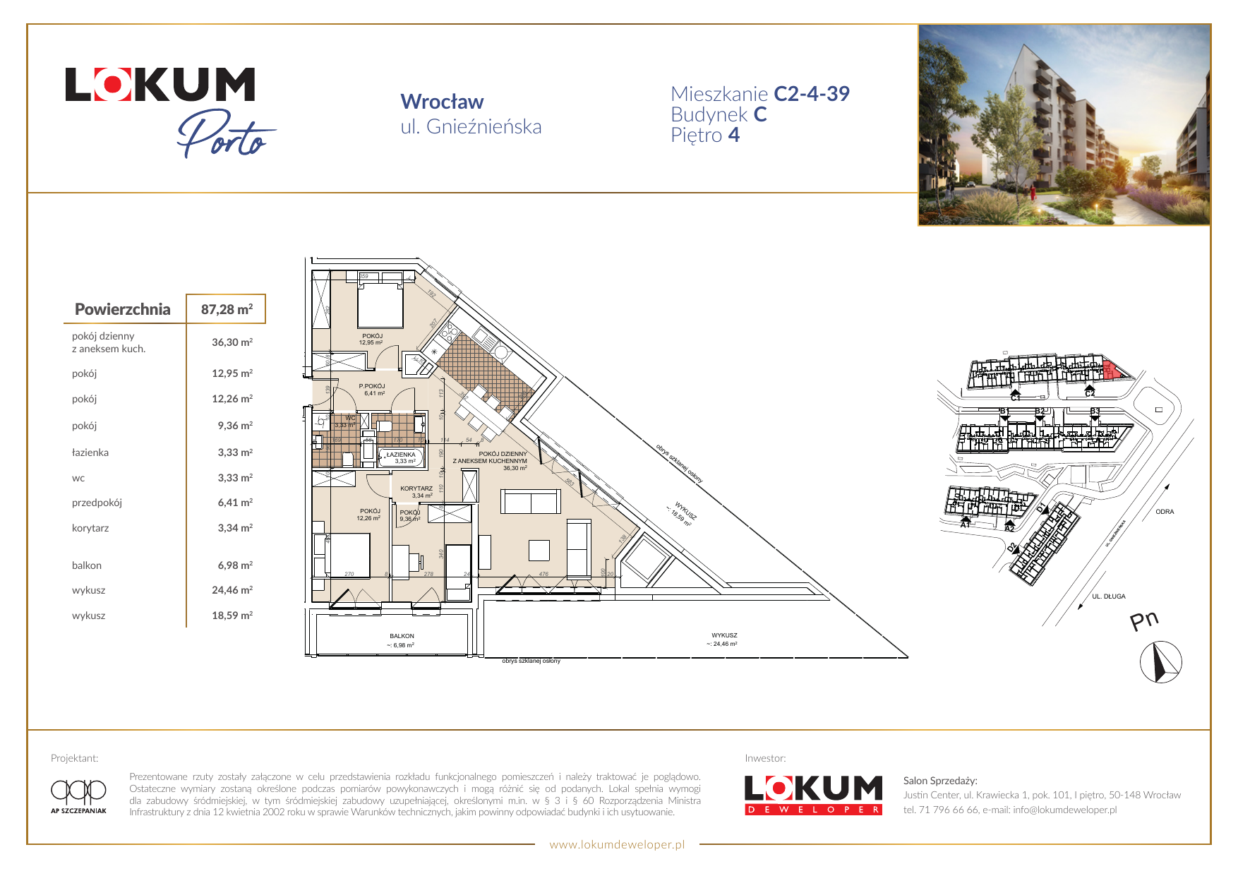 Mieszkanie 87,34 m², piętro 4, oferta nr C2-4-39, Lokum Porto, Wrocław, Szczepin, ul. Długa/Gnieźnieńska-idx