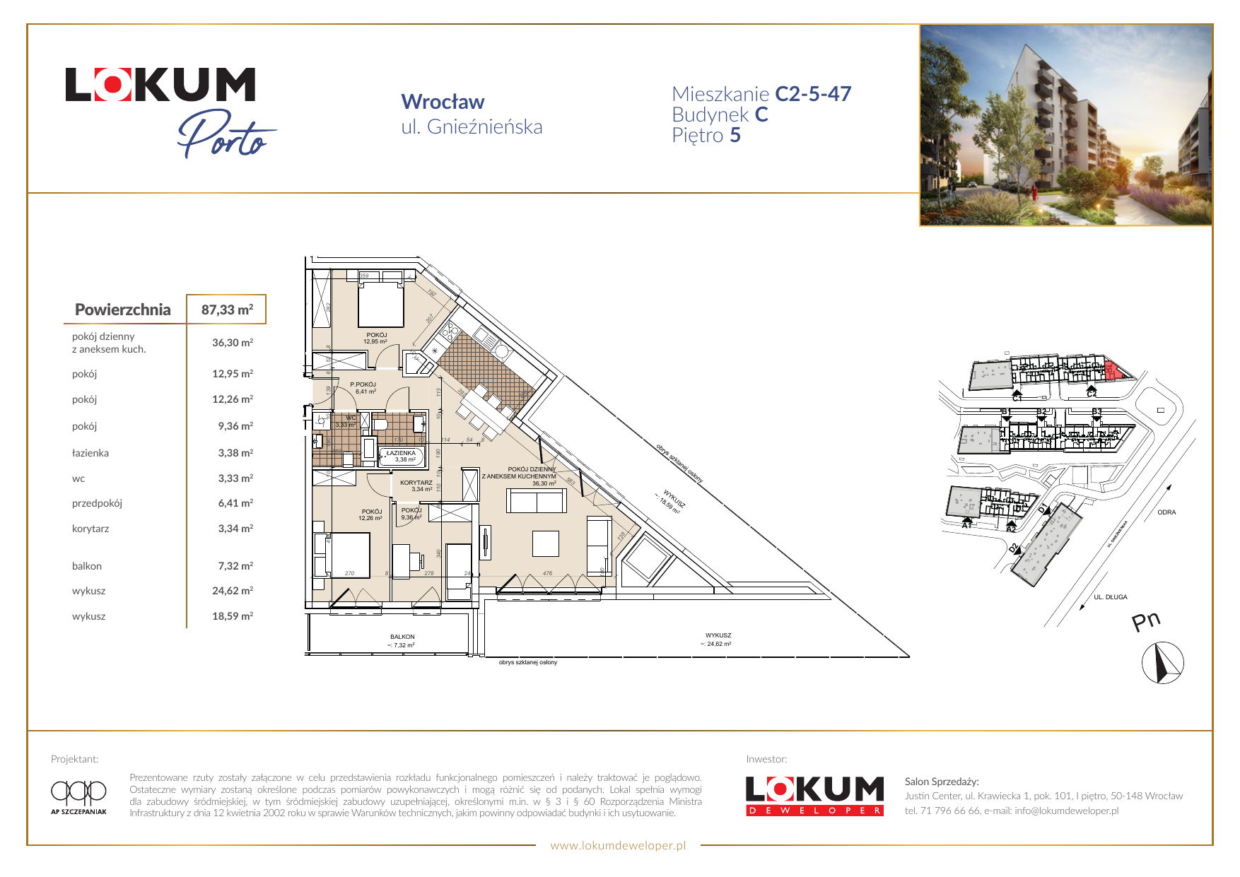 Mieszkanie 87,39 m², piętro 5, oferta nr C2-5-47, Lokum Porto, Wrocław, Szczepin, ul. Długa/Gnieźnieńska-idx