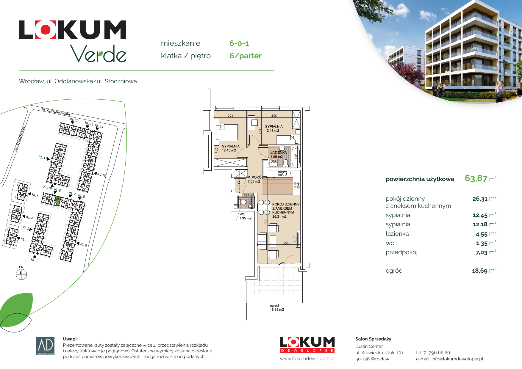 Apartament 63,57 m², parter, oferta nr 6-0-1, Lokum Verde, Wrocław, Psie Pole-Zawidawie, Zakrzów, ul. Z. Gumińskiej/Odolanowska-idx