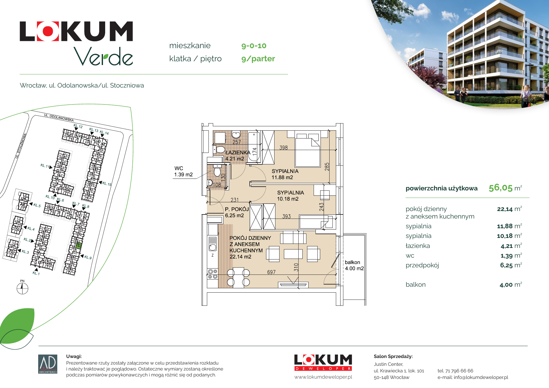 Apartament 56,02 m², parter, oferta nr 9-0-10, Lokum Verde, Wrocław, Psie Pole-Zawidawie, Zakrzów, ul. Z. Gumińskiej/Odolanowska-idx