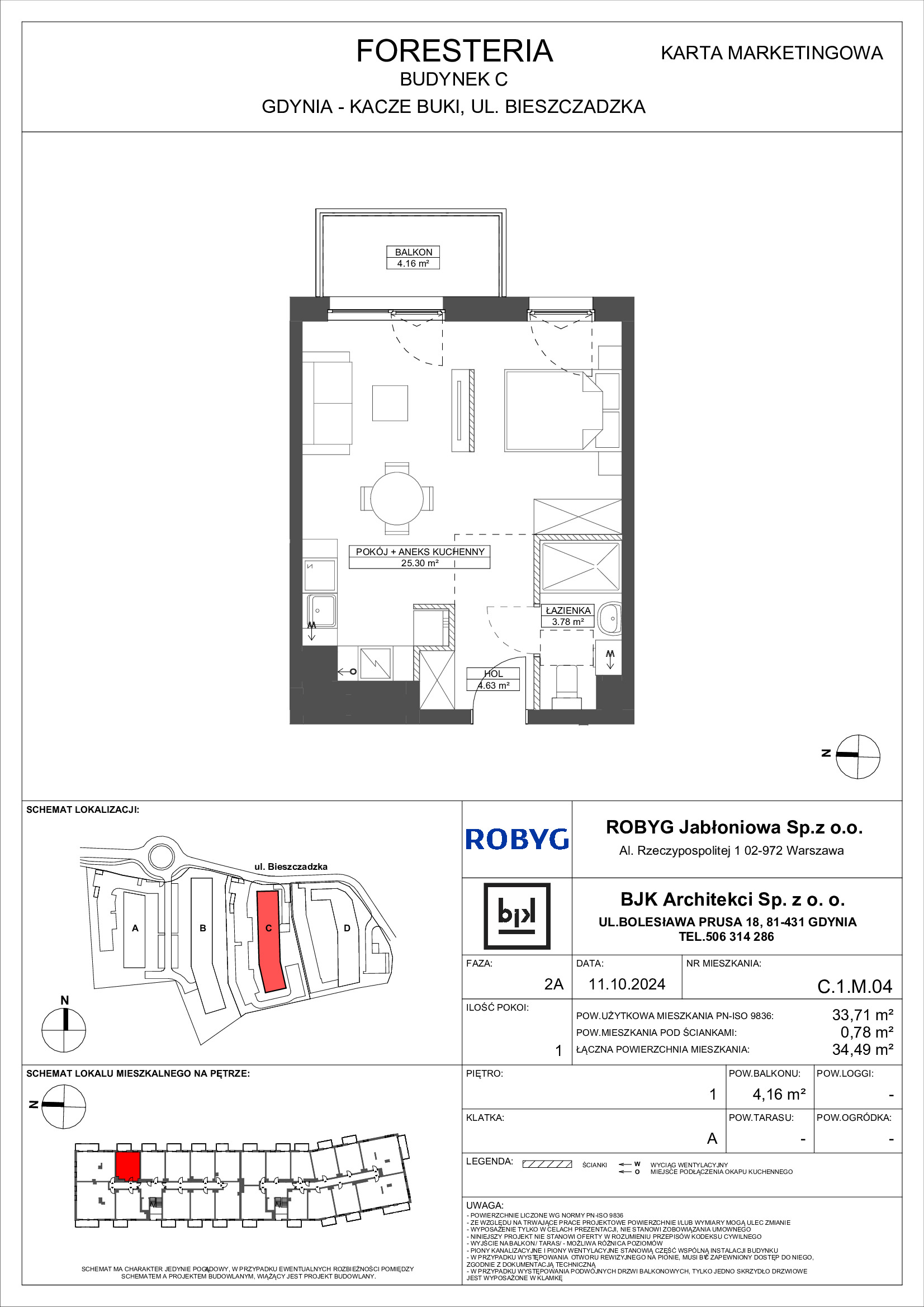 Mieszkanie 33,71 m², piętro 1, oferta nr C.1M04, Foresteria, Gdynia, Wielki Kack, Kacze Buki, ul. Bieszczadzka-idx