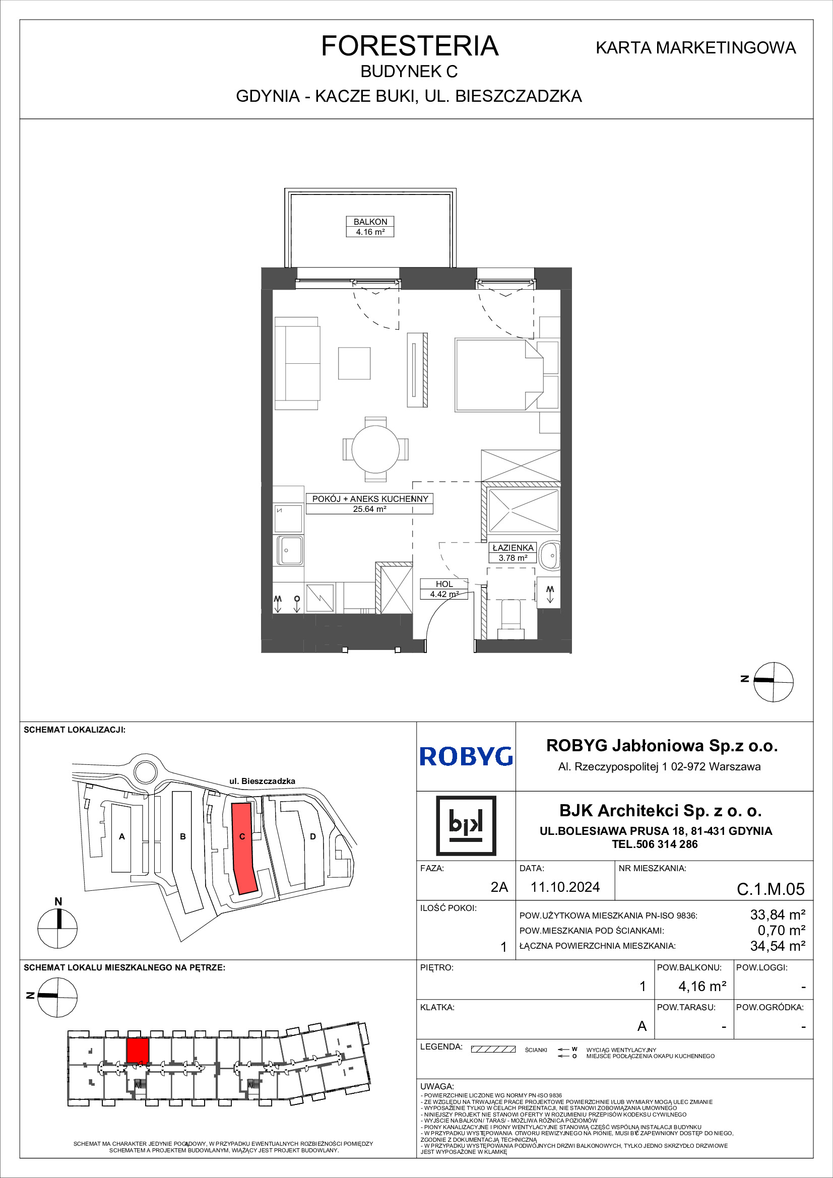 Mieszkanie 33,84 m², piętro 1, oferta nr C.1M05, Foresteria, Gdynia, Wielki Kack, Kacze Buki, ul. Bieszczadzka-idx