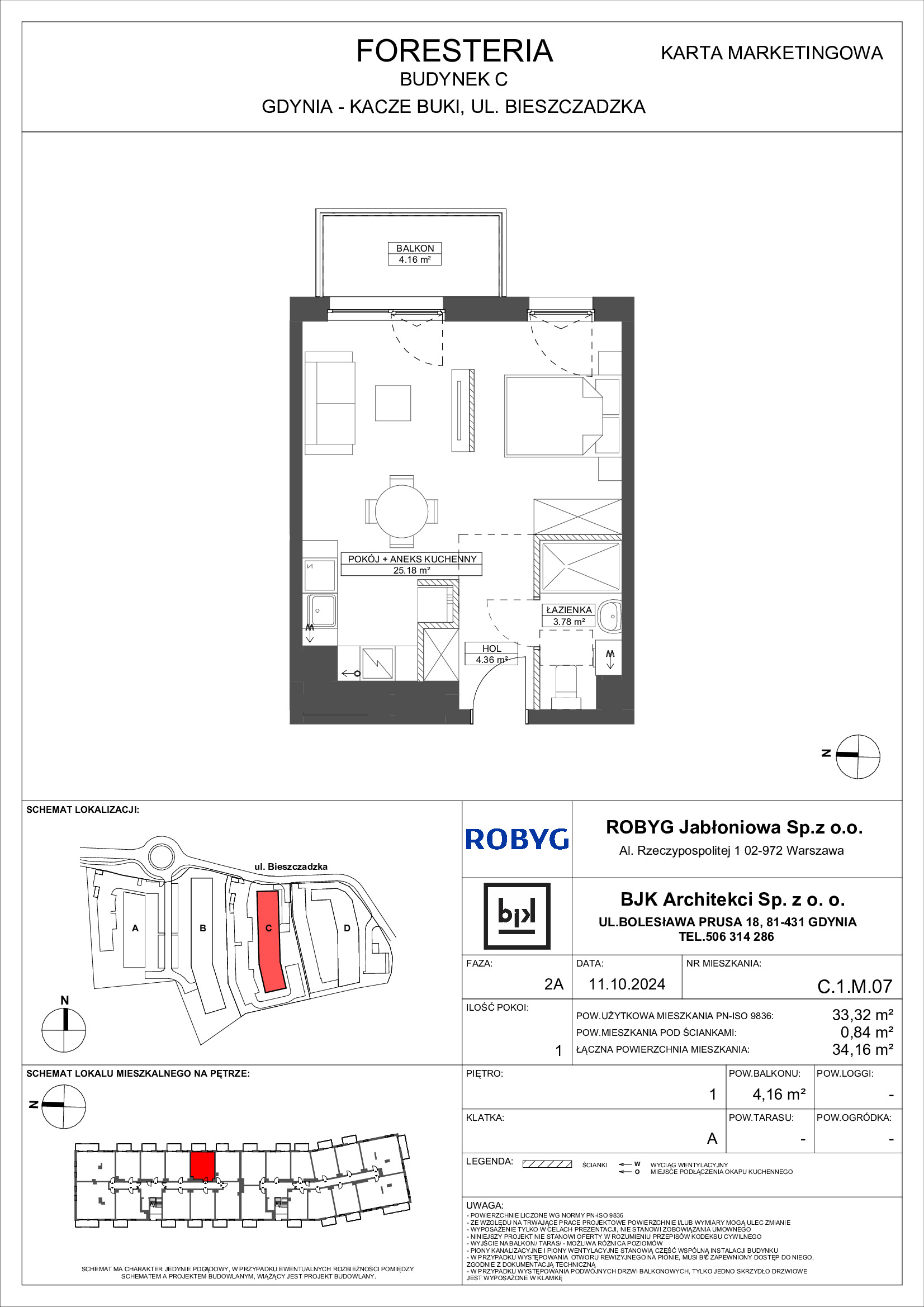 Mieszkanie 33,32 m², piętro 1, oferta nr C.1M07, Foresteria, Gdynia, Wielki Kack, Kacze Buki, ul. Bieszczadzka-idx