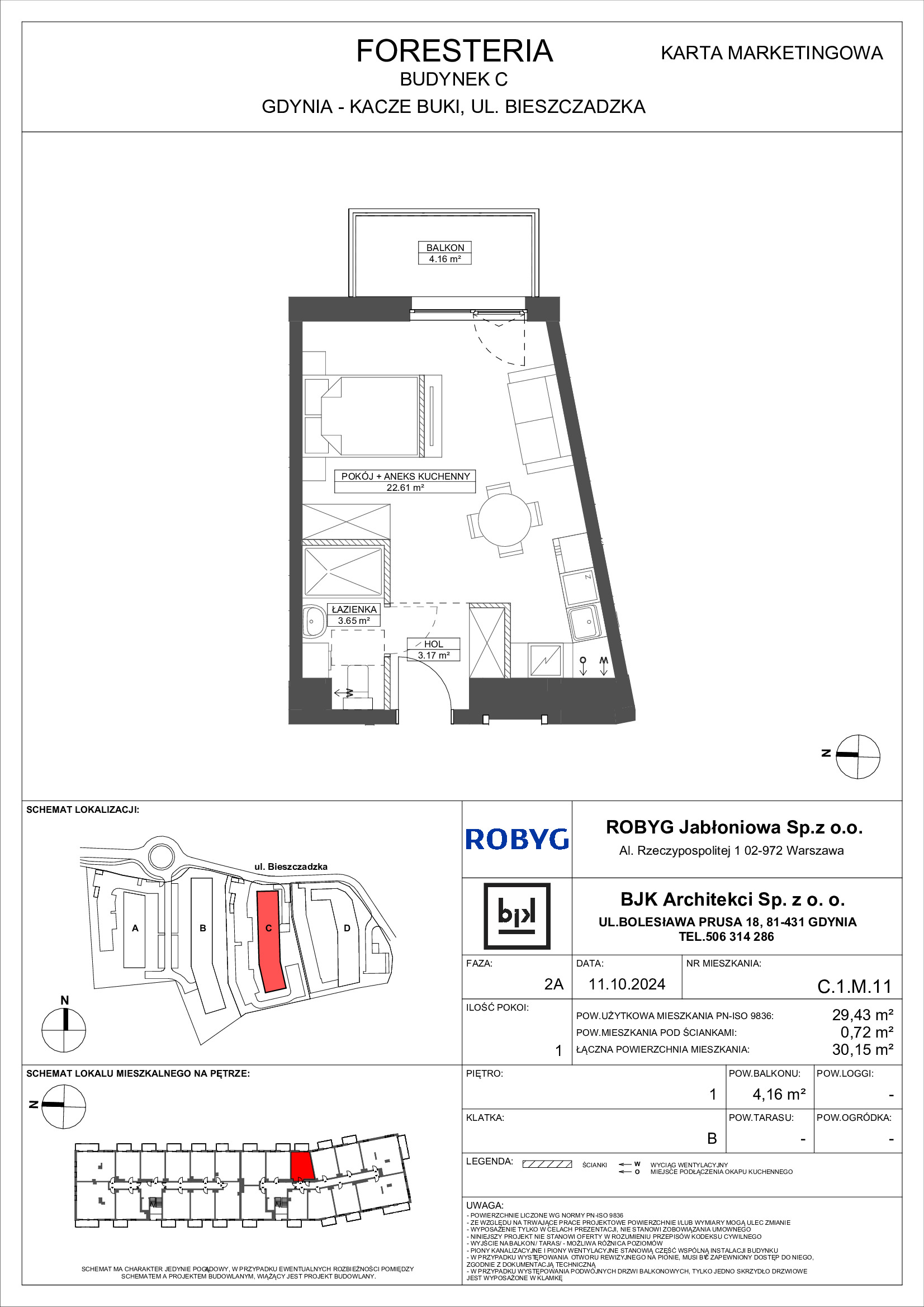 Mieszkanie 29,43 m², piętro 1, oferta nr C.1M11, Foresteria, Gdynia, Wielki Kack, Kacze Buki, ul. Bieszczadzka-idx