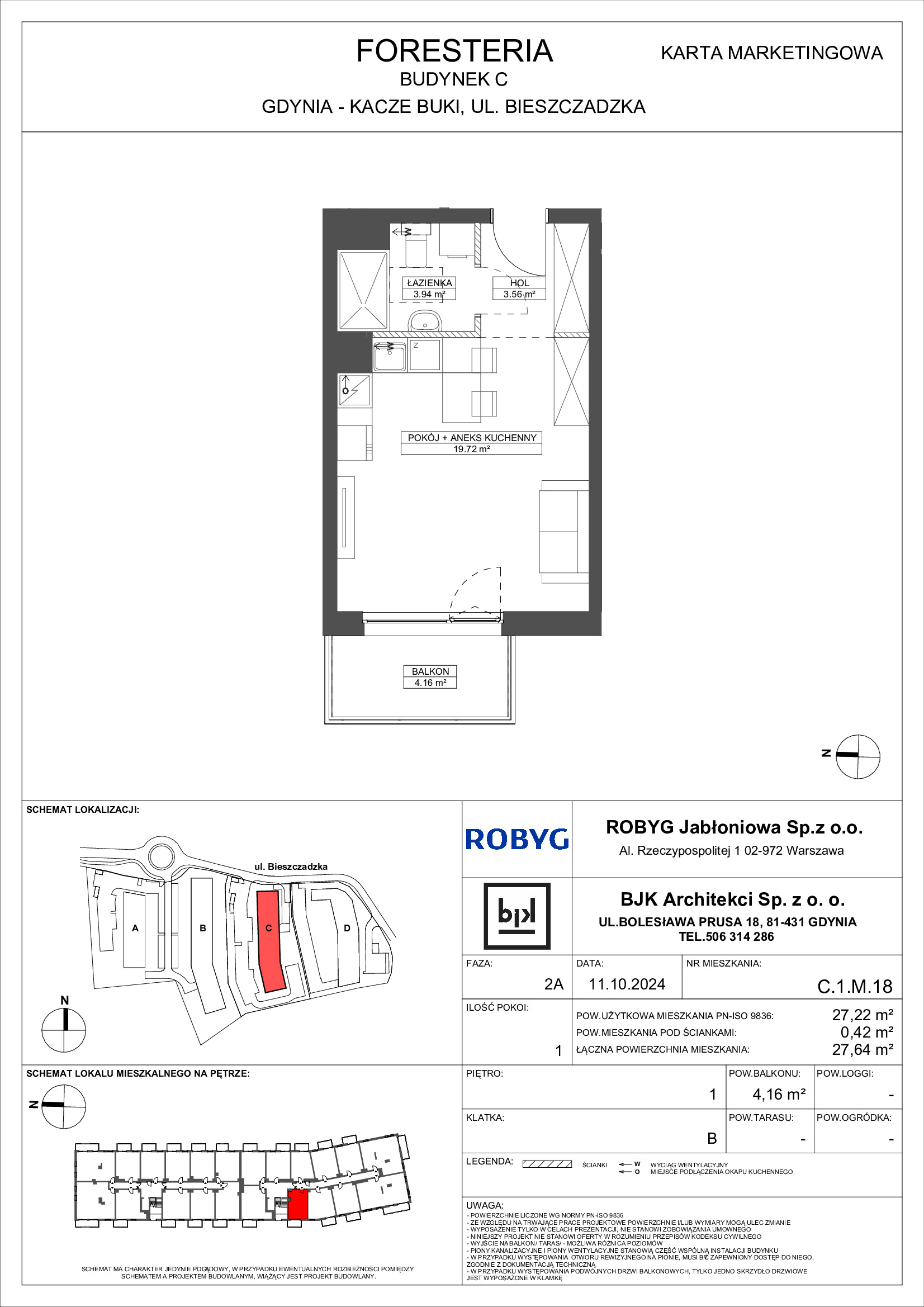 Mieszkanie 27,22 m², piętro 1, oferta nr C.1M18, Foresteria, Gdynia, Wielki Kack, Kacze Buki, ul. Bieszczadzka-idx