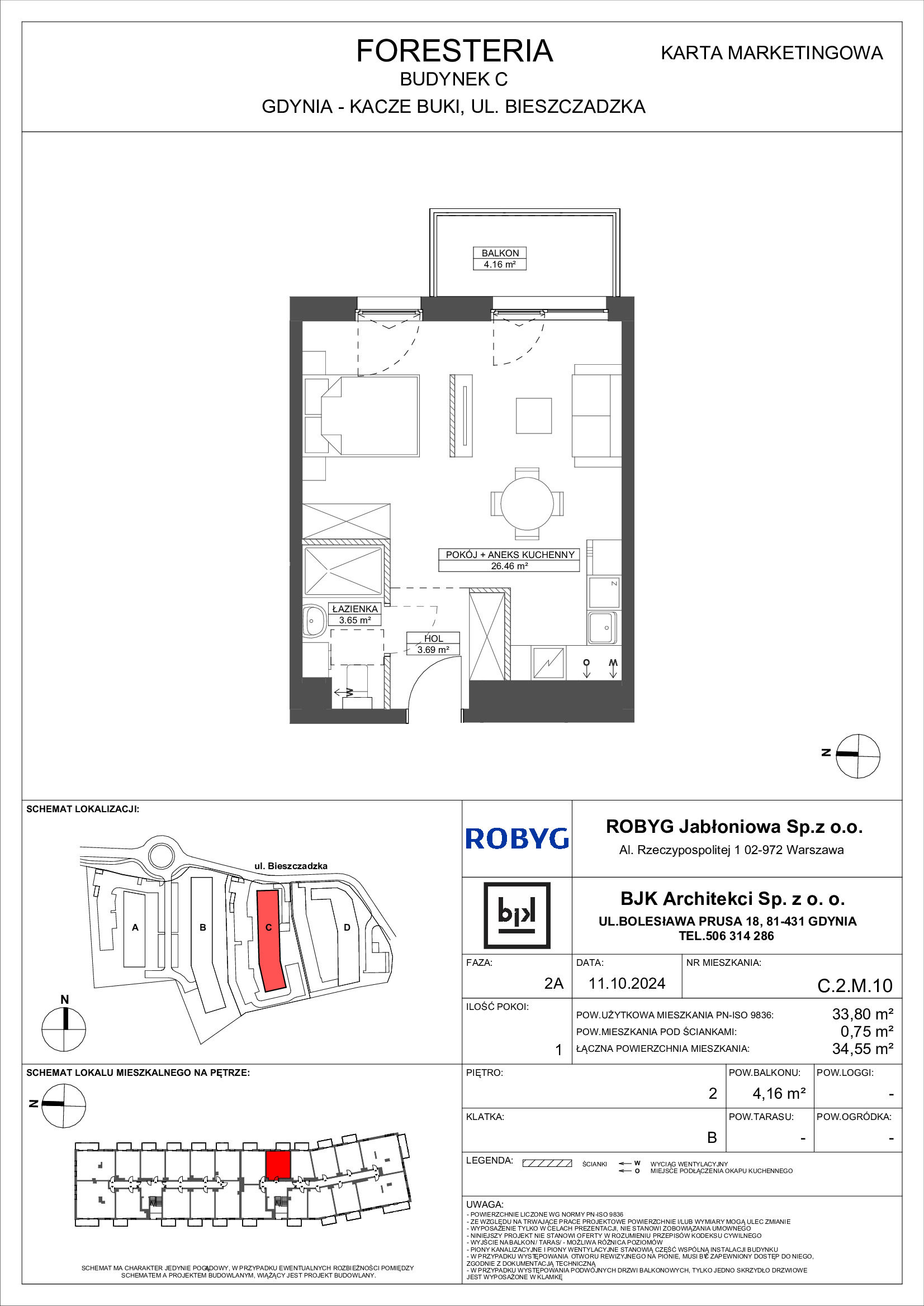 Mieszkanie 33,80 m², piętro 2, oferta nr C.2M10, Foresteria, Gdynia, Wielki Kack, Kacze Buki, ul. Bieszczadzka-idx