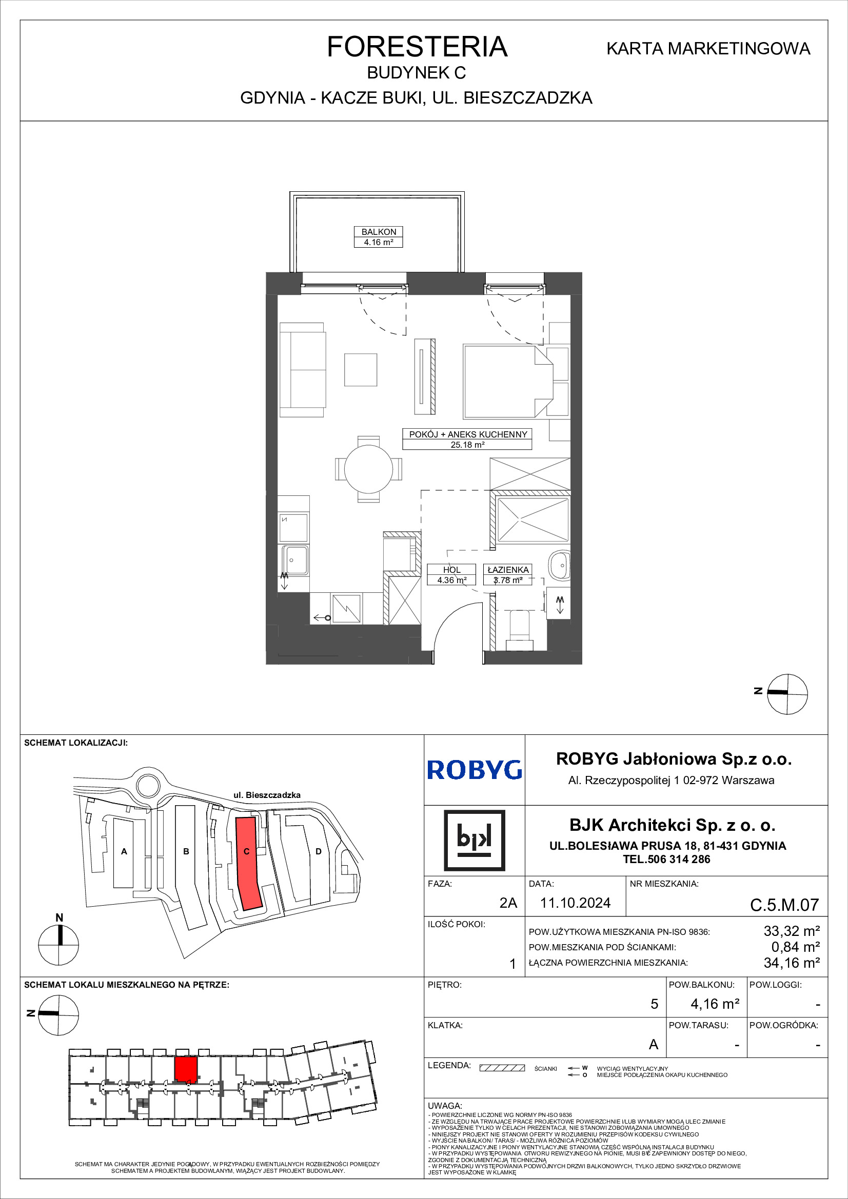 Mieszkanie 33,32 m², piętro 5, oferta nr C.5M07, Foresteria, Gdynia, Wielki Kack, Kacze Buki, ul. Bieszczadzka-idx