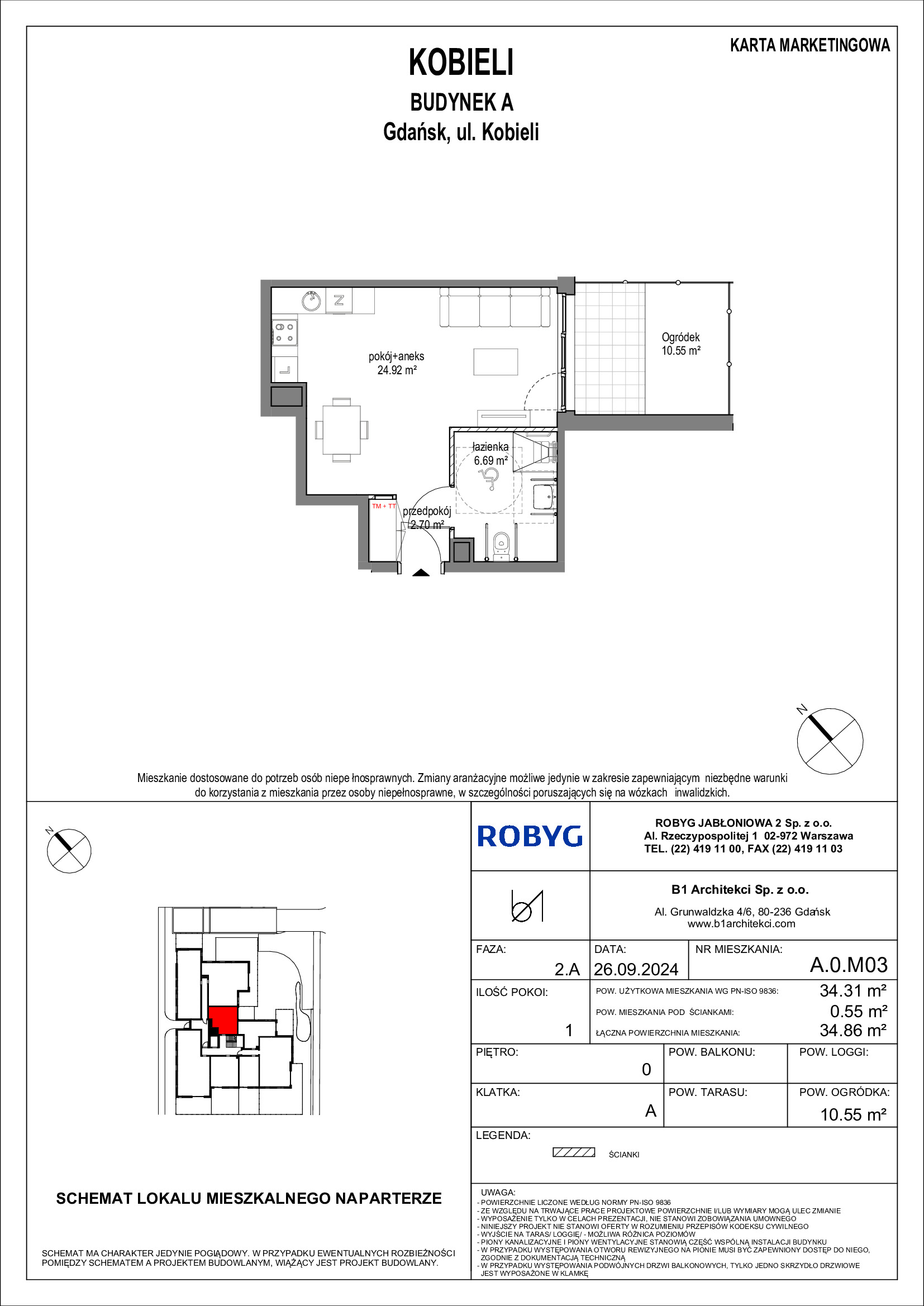 Mieszkanie 34,31 m², parter, oferta nr A.0M03, KOBIELI 4, Gdańsk, Brzeźno, ul. Bogumiła Kobieli / Gdańska-idx