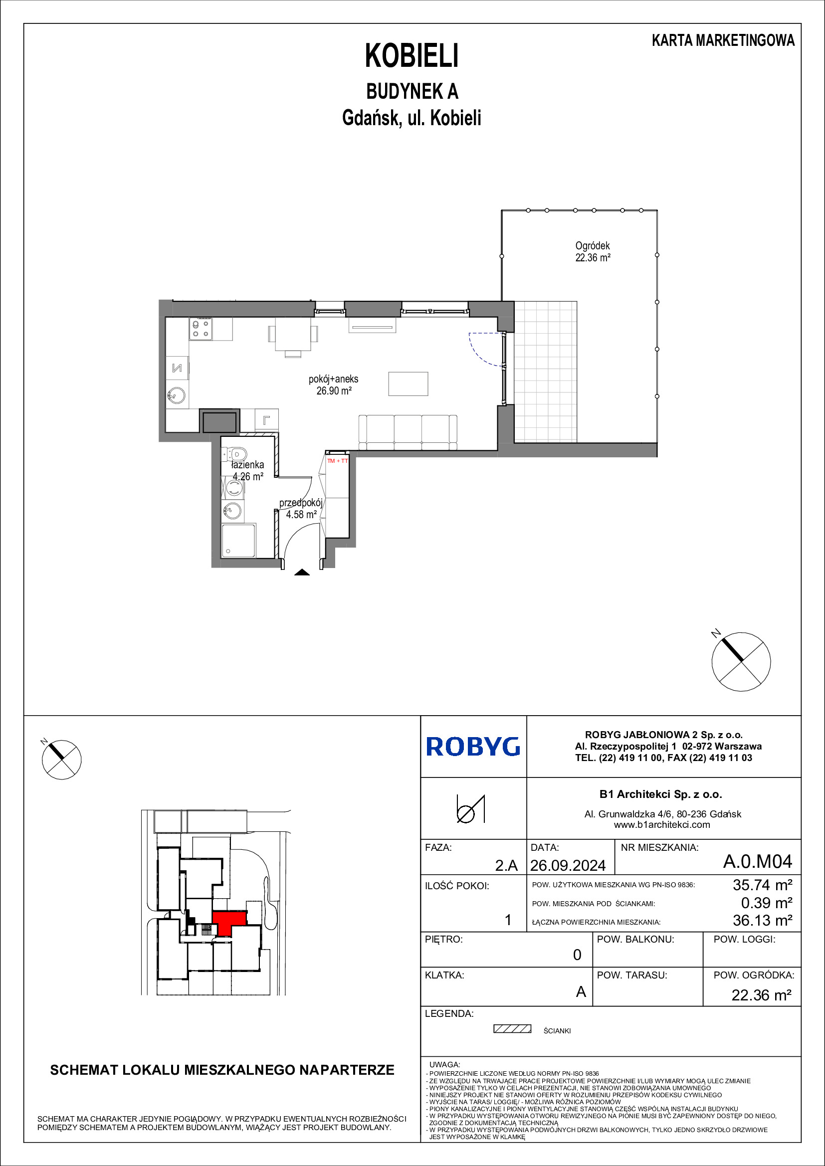 Mieszkanie 35,74 m², parter, oferta nr A.0M04, KOBIELI 4, Gdańsk, Brzeźno, ul. Bogumiła Kobieli / Gdańska-idx