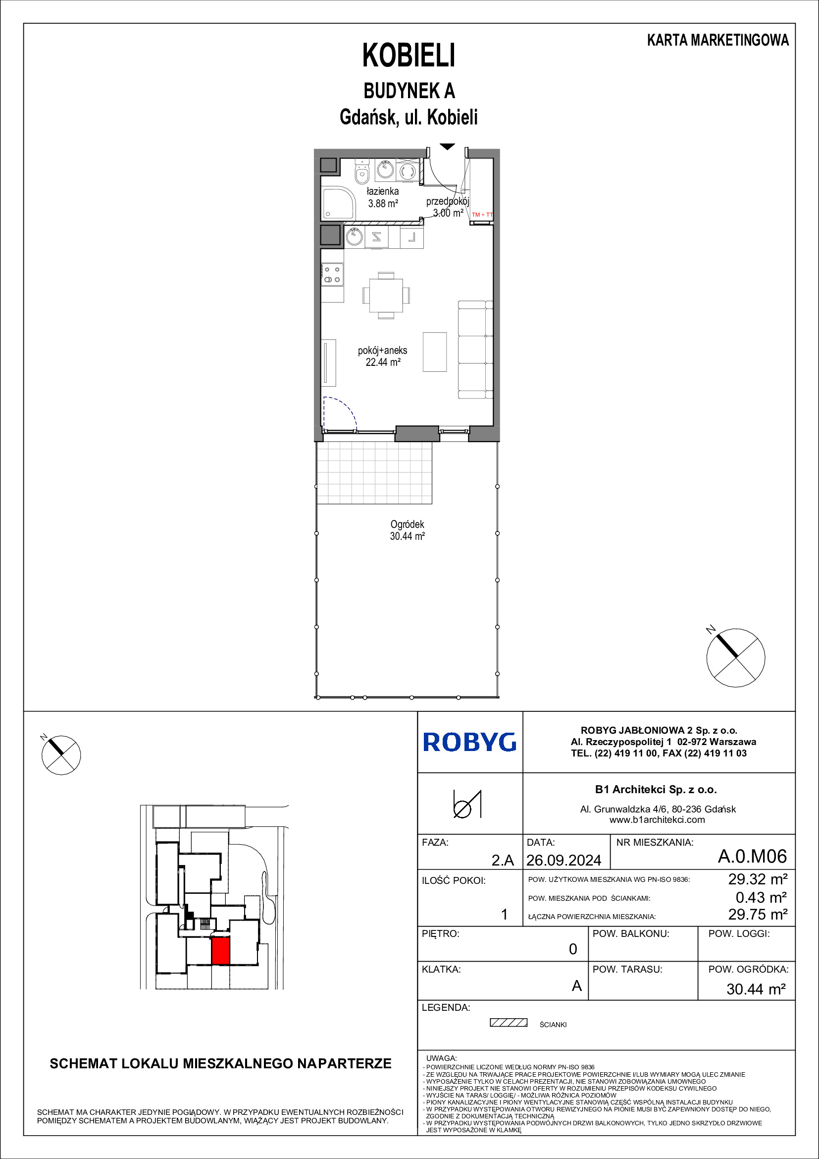 Mieszkanie 29,32 m², parter, oferta nr A.0M06, KOBIELI 4, Gdańsk, Brzeźno, ul. Bogumiła Kobieli / Gdańska-idx