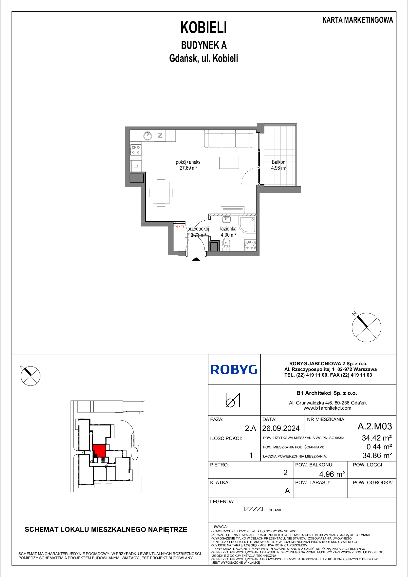 Mieszkanie 34,42 m², piętro 2, oferta nr A.2M03, KOBIELI 4, Gdańsk, Brzeźno, ul. Bogumiła Kobieli / Gdańska-idx