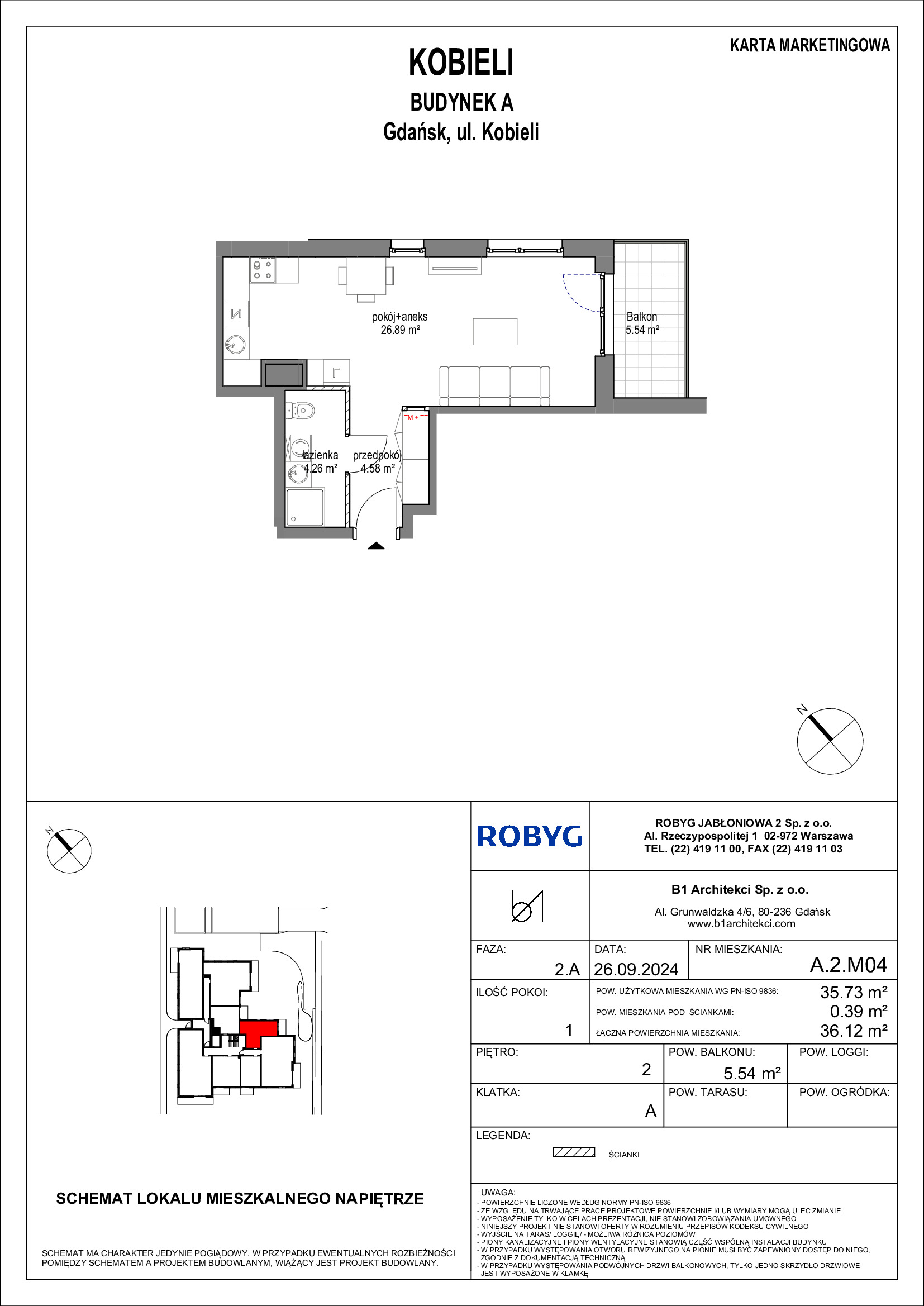 Mieszkanie 35,73 m², piętro 2, oferta nr A.2M04, KOBIELI 4, Gdańsk, Brzeźno, ul. Bogumiła Kobieli / Gdańska-idx