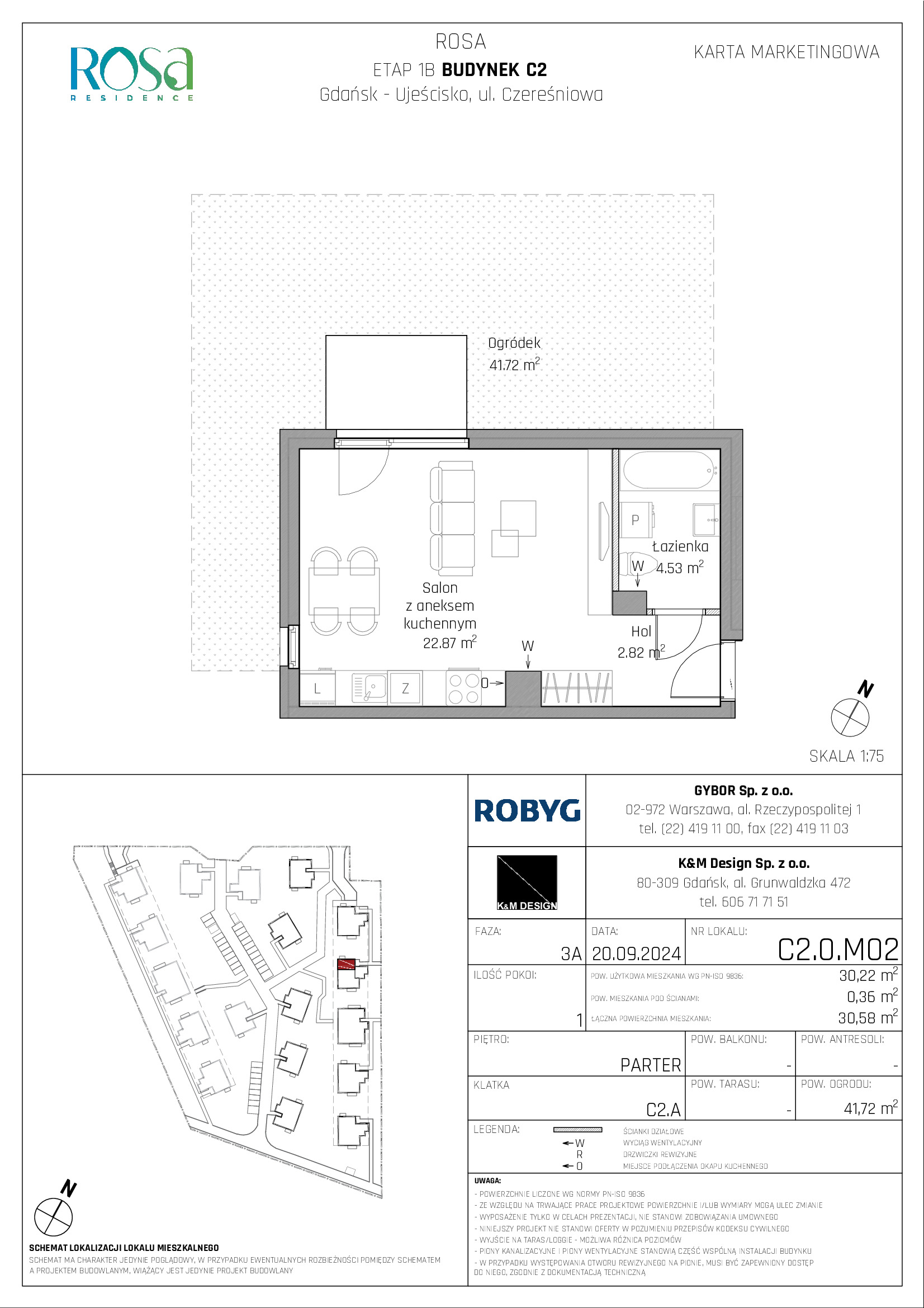 Mieszkanie 30,22 m², parter, oferta nr C2.0M02, ROSA Residence, Gdańsk, Ujeścisko-Łostowice, Ujeścisko, ul. Śliwkowa-idx