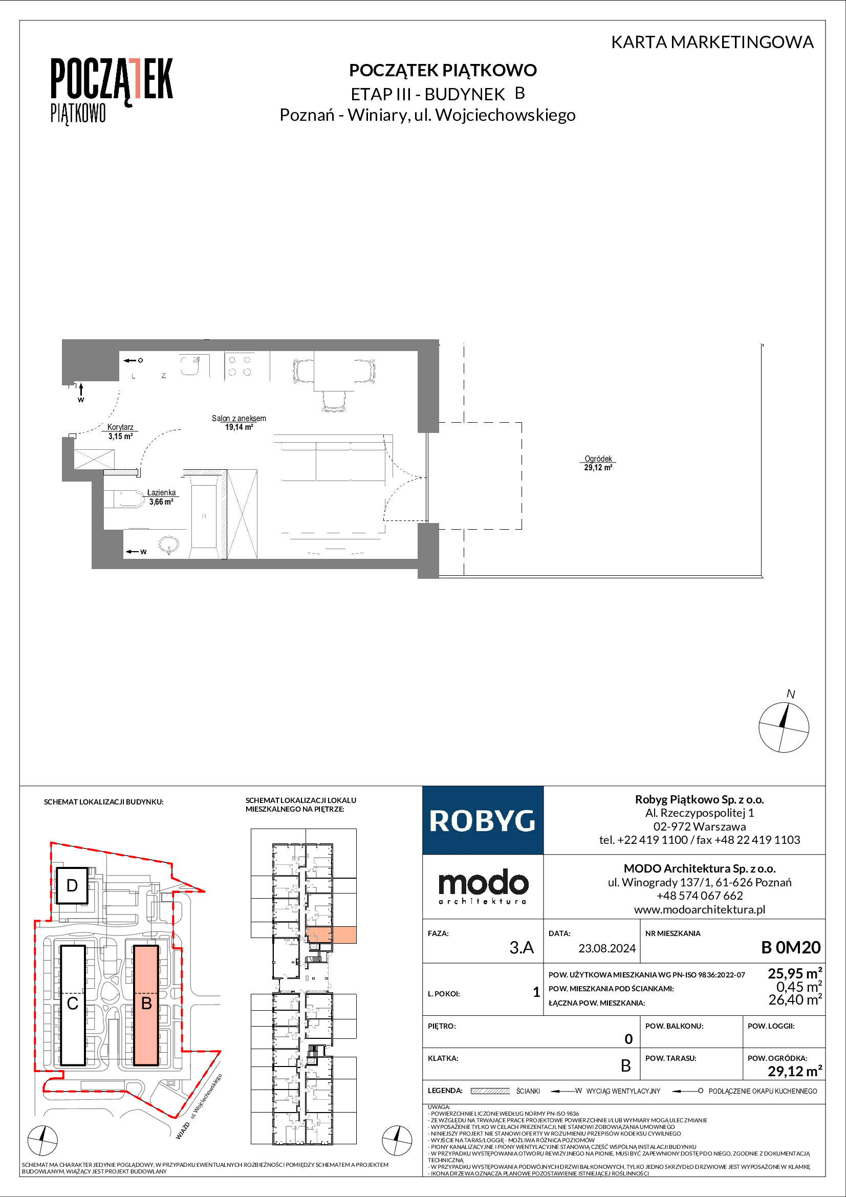 Mieszkanie 25,95 m², parter, oferta nr B.0M20, Początek Piątkowo, Poznań, Piątkowo, ul. Wojciechowskiego-idx