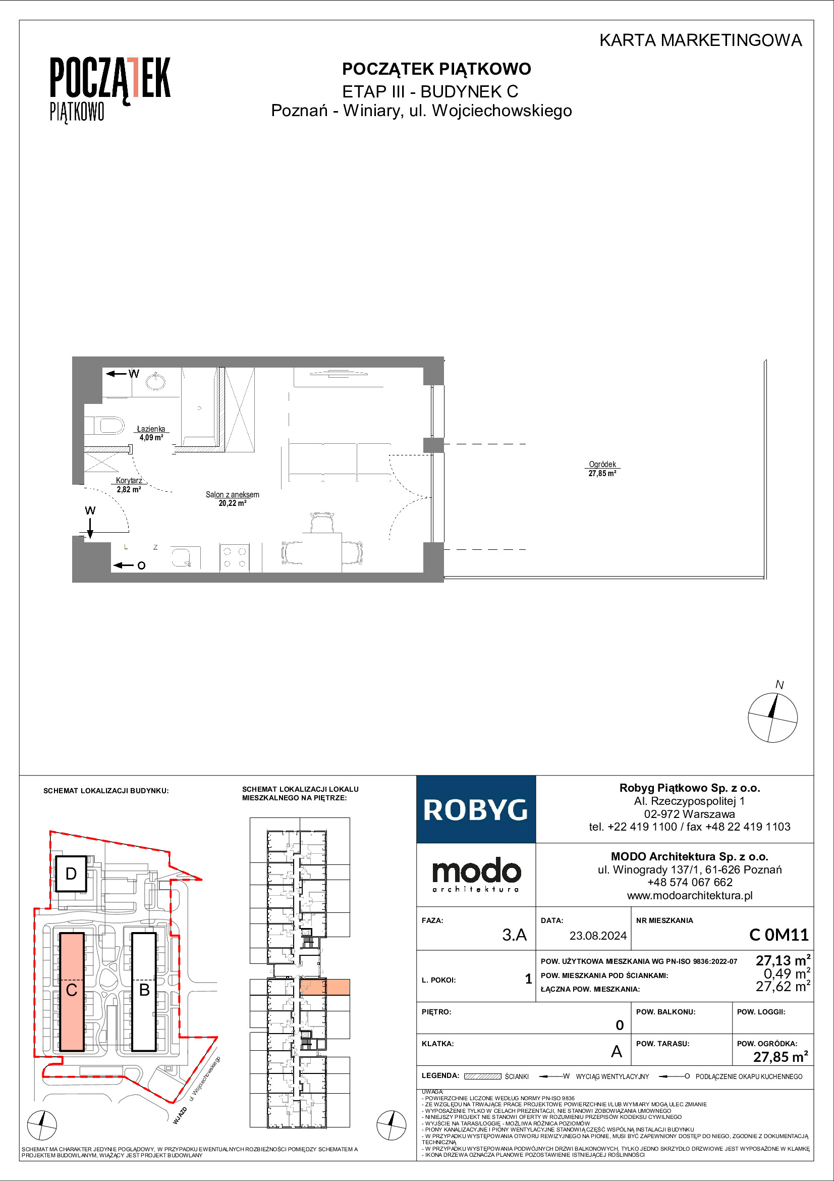 Mieszkanie 27,13 m², parter, oferta nr C.0M11, Początek Piątkowo Budynek C, Poznań, Piątkowo, ul. Wojciechowskiego-idx