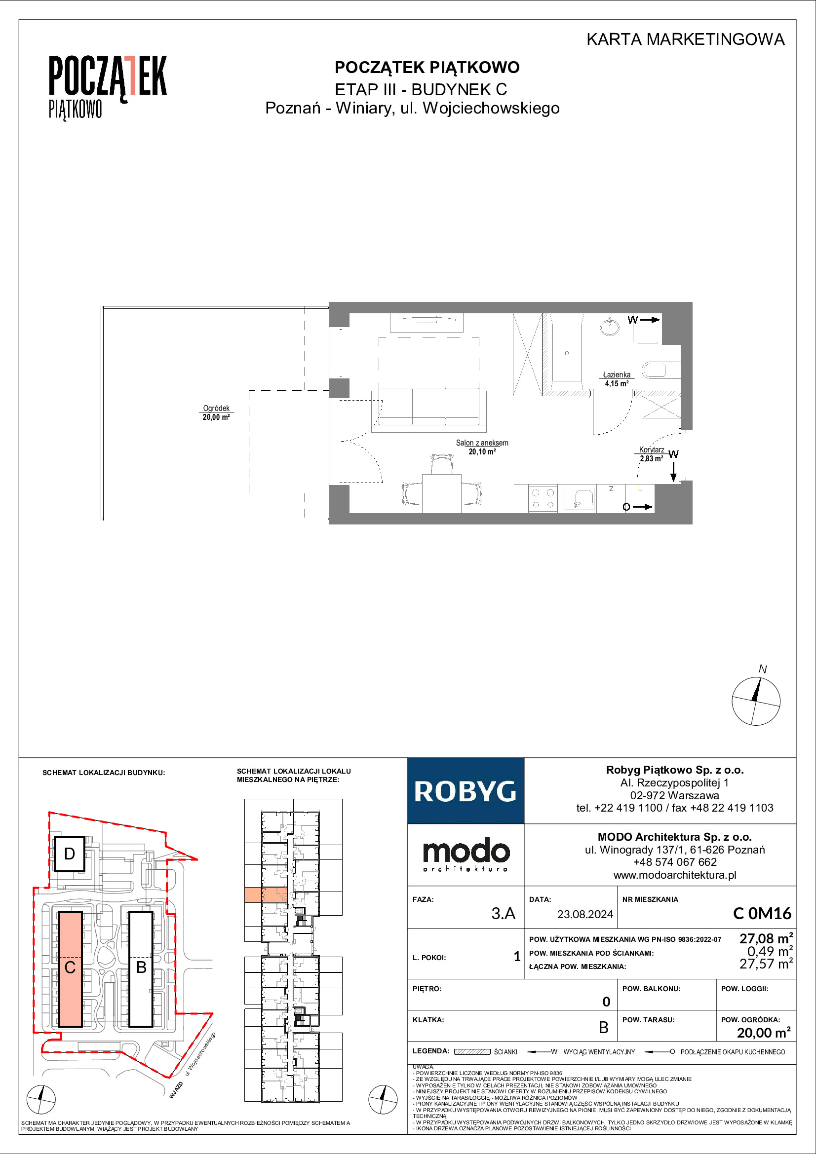 Mieszkanie 27,08 m², parter, oferta nr C.0M16, Początek Piątkowo Budynek C, Poznań, Piątkowo, ul. Wojciechowskiego-idx