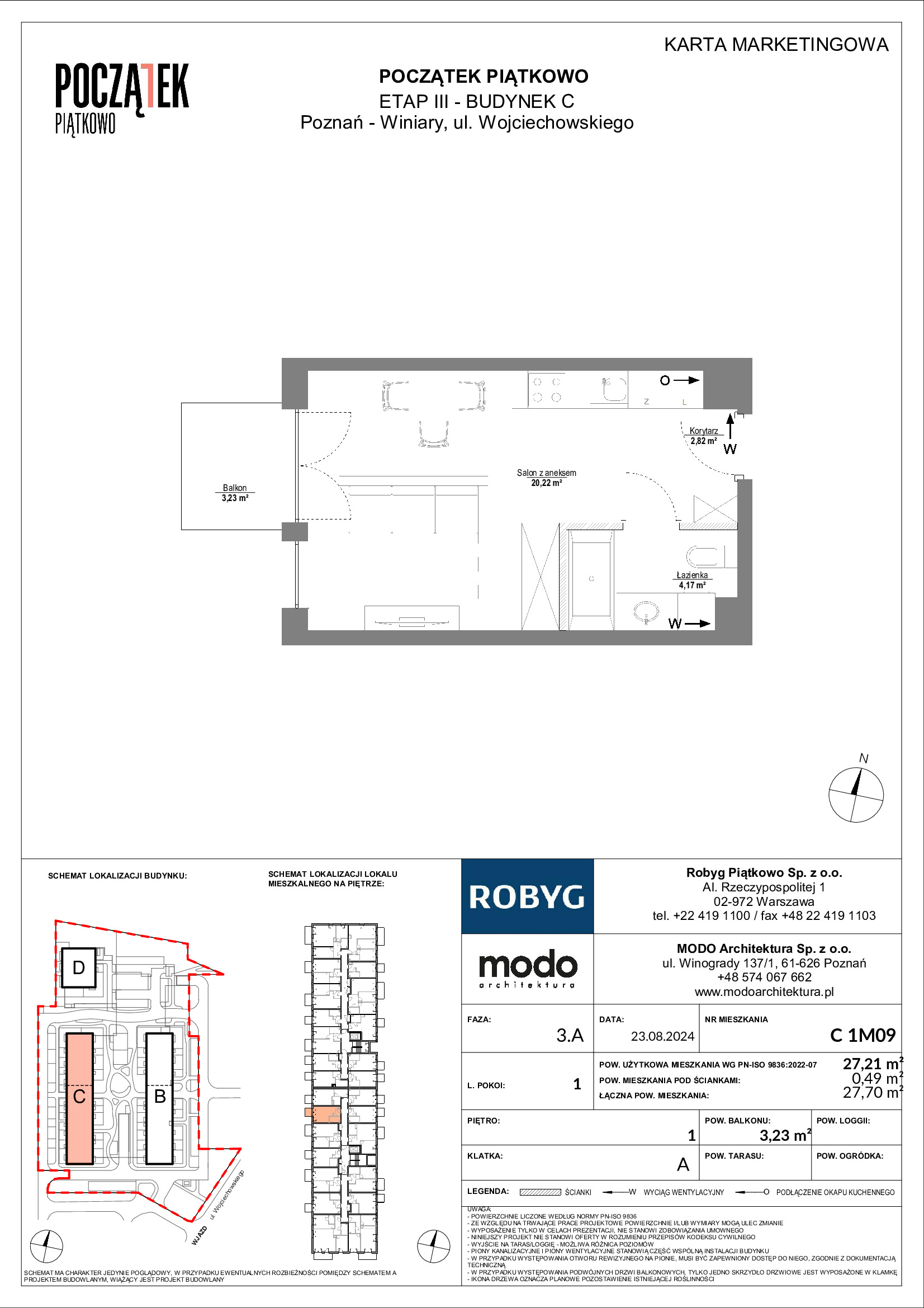 Mieszkanie 27,21 m², piętro 1, oferta nr C.1M09, Początek Piątkowo Budynek C, Poznań, Piątkowo, ul. Wojciechowskiego-idx