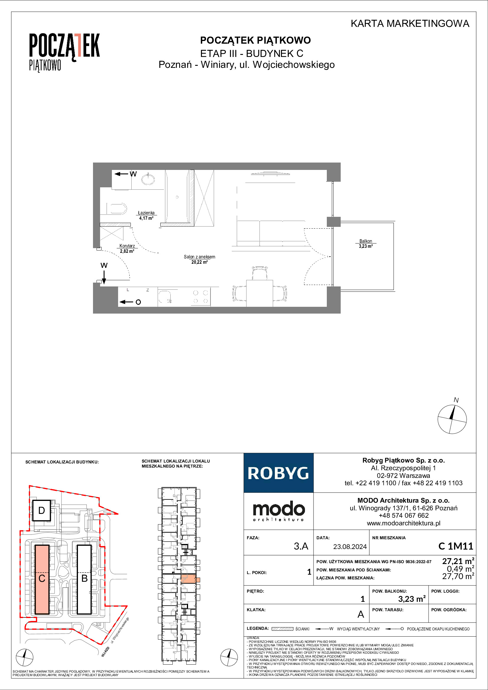 Mieszkanie 27,21 m², piętro 1, oferta nr C.1M11, Początek Piątkowo Budynek C, Poznań, Piątkowo, ul. Wojciechowskiego-idx