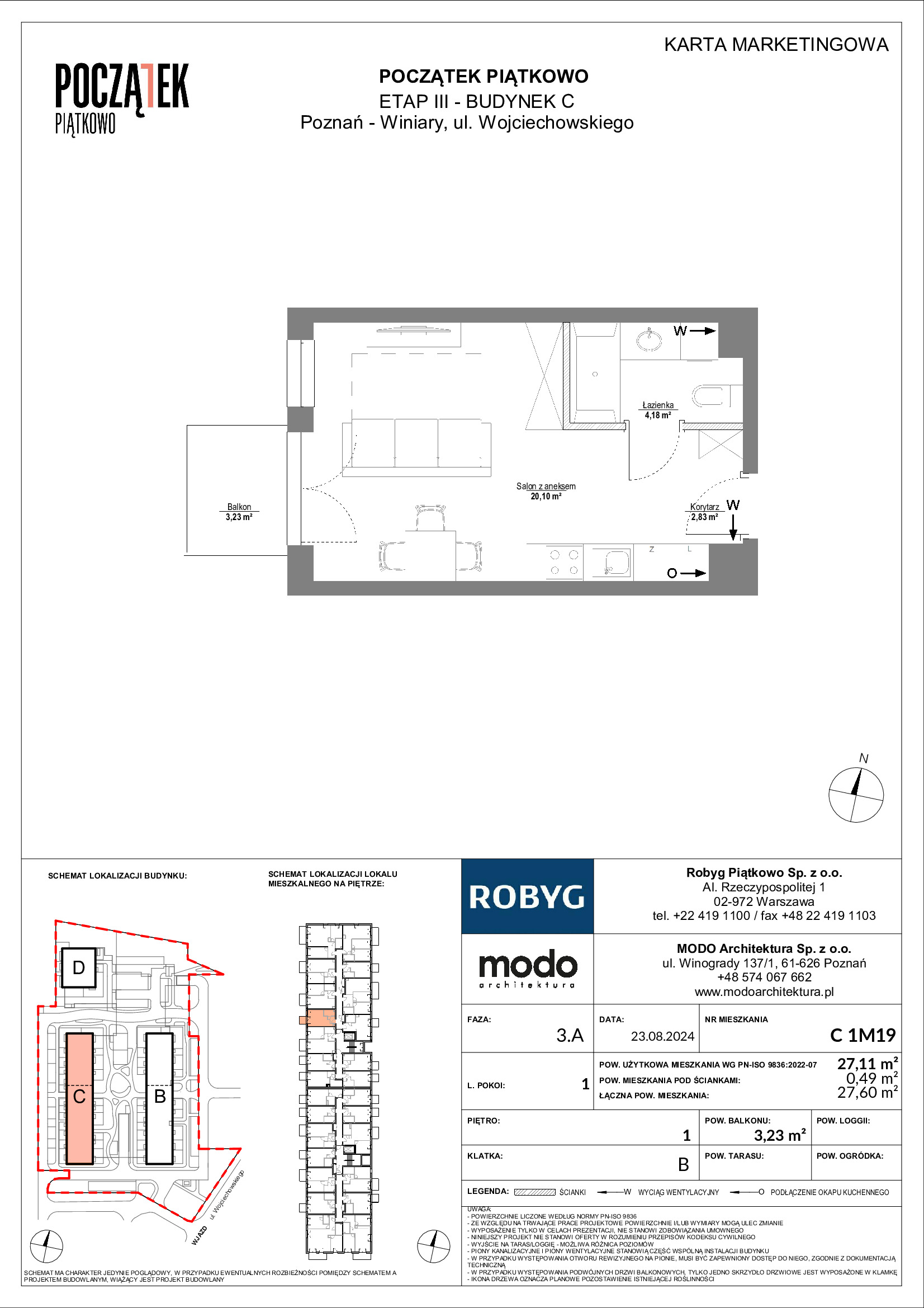 Mieszkanie 27,11 m², piętro 1, oferta nr C.1M19, Początek Piątkowo Budynek C, Poznań, Piątkowo, ul. Wojciechowskiego-idx