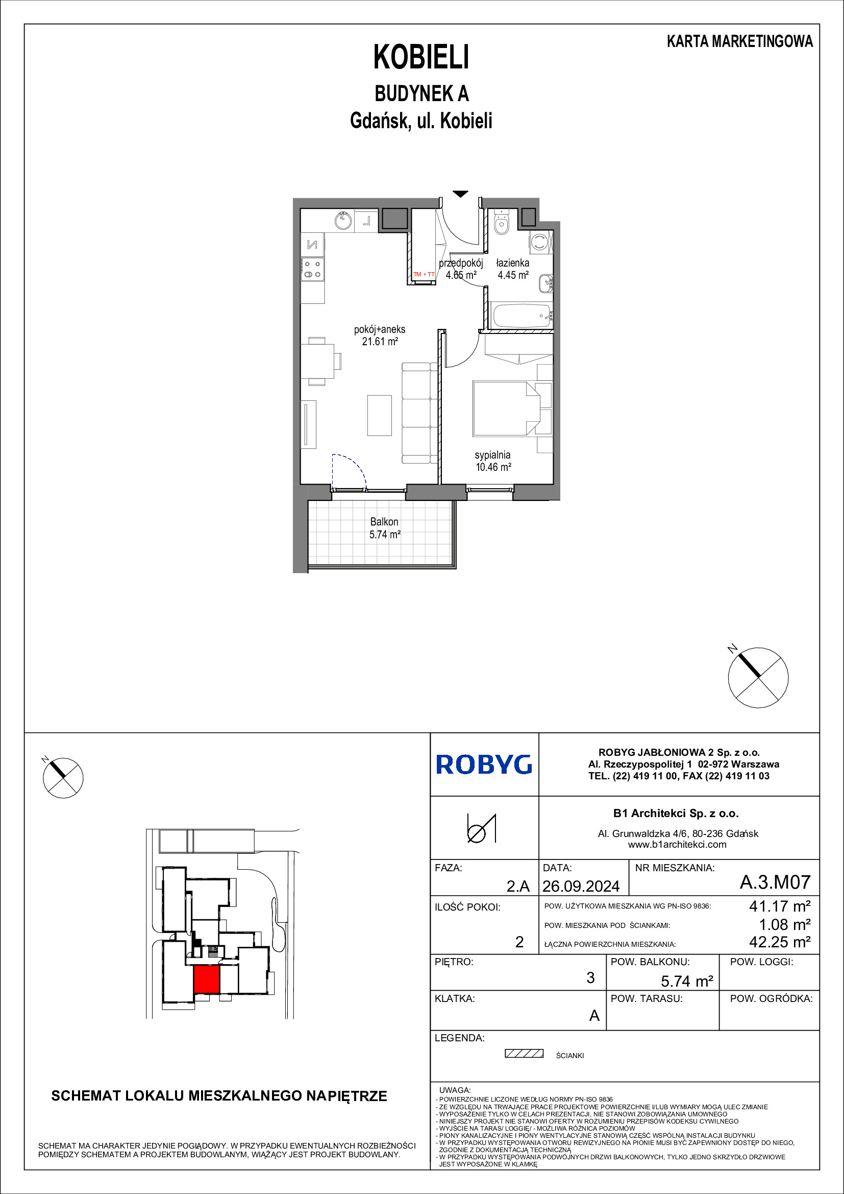 Mieszkanie 41,17 m², piętro 3, oferta nr A.3M07, KOBIELI 4, Gdańsk, Brzeźno, ul. Bogumiła Kobieli / Gdańska-idx