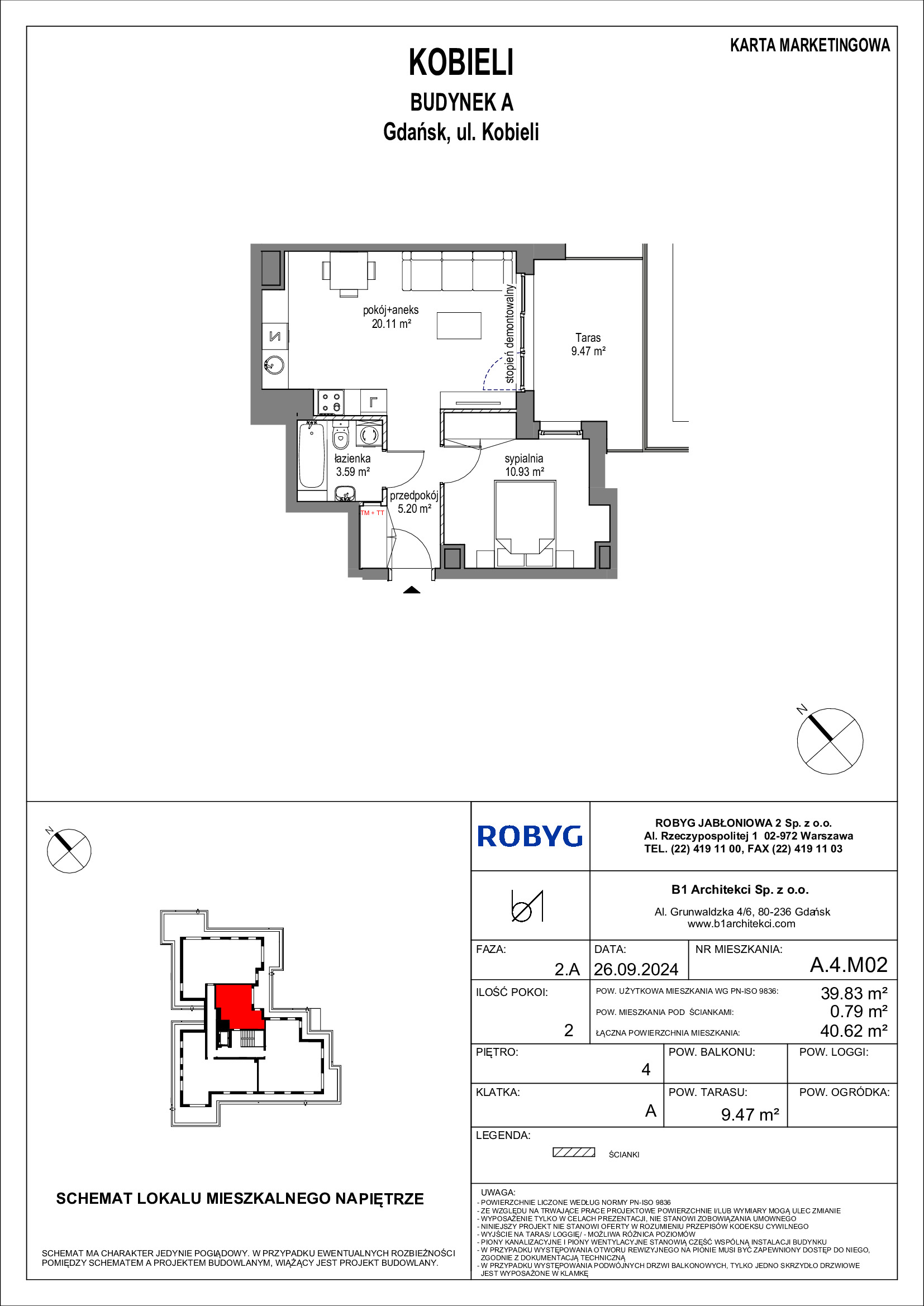 Mieszkanie 39,83 m², piętro 4, oferta nr A.4M02, KOBIELI 4, Gdańsk, Brzeźno, ul. Bogumiła Kobieli / Gdańska-idx