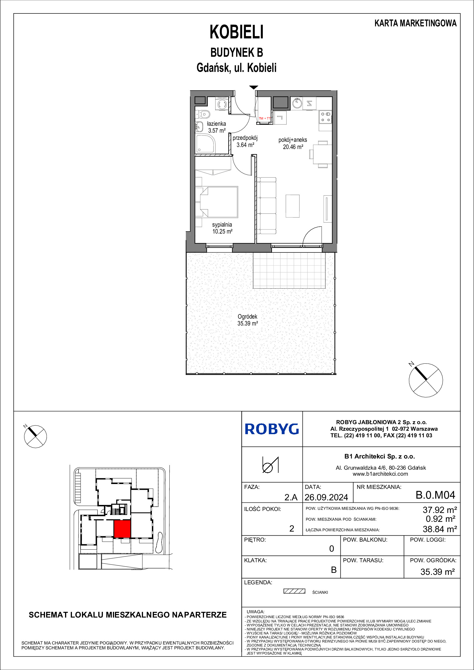 Mieszkanie 37,92 m², parter, oferta nr B.0M04, KOBIELI 4, Gdańsk, Brzeźno, ul. Bogumiła Kobieli / Gdańska-idx