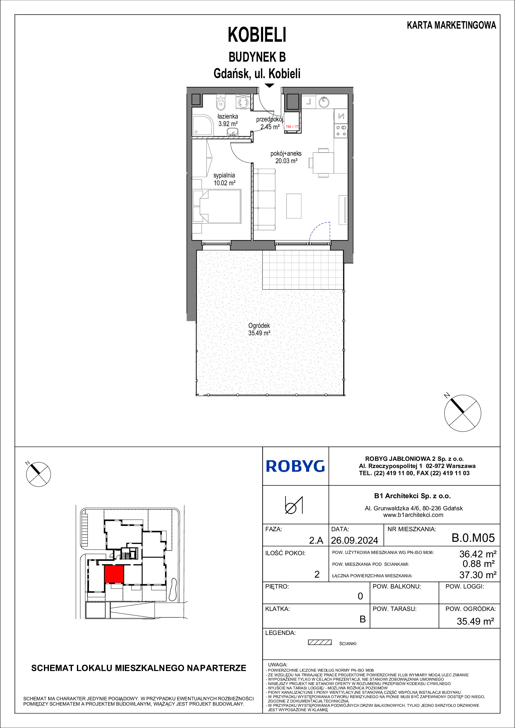 Mieszkanie 36,42 m², parter, oferta nr B.0M05, KOBIELI 4, Gdańsk, Brzeźno, ul. Bogumiła Kobieli / Gdańska-idx