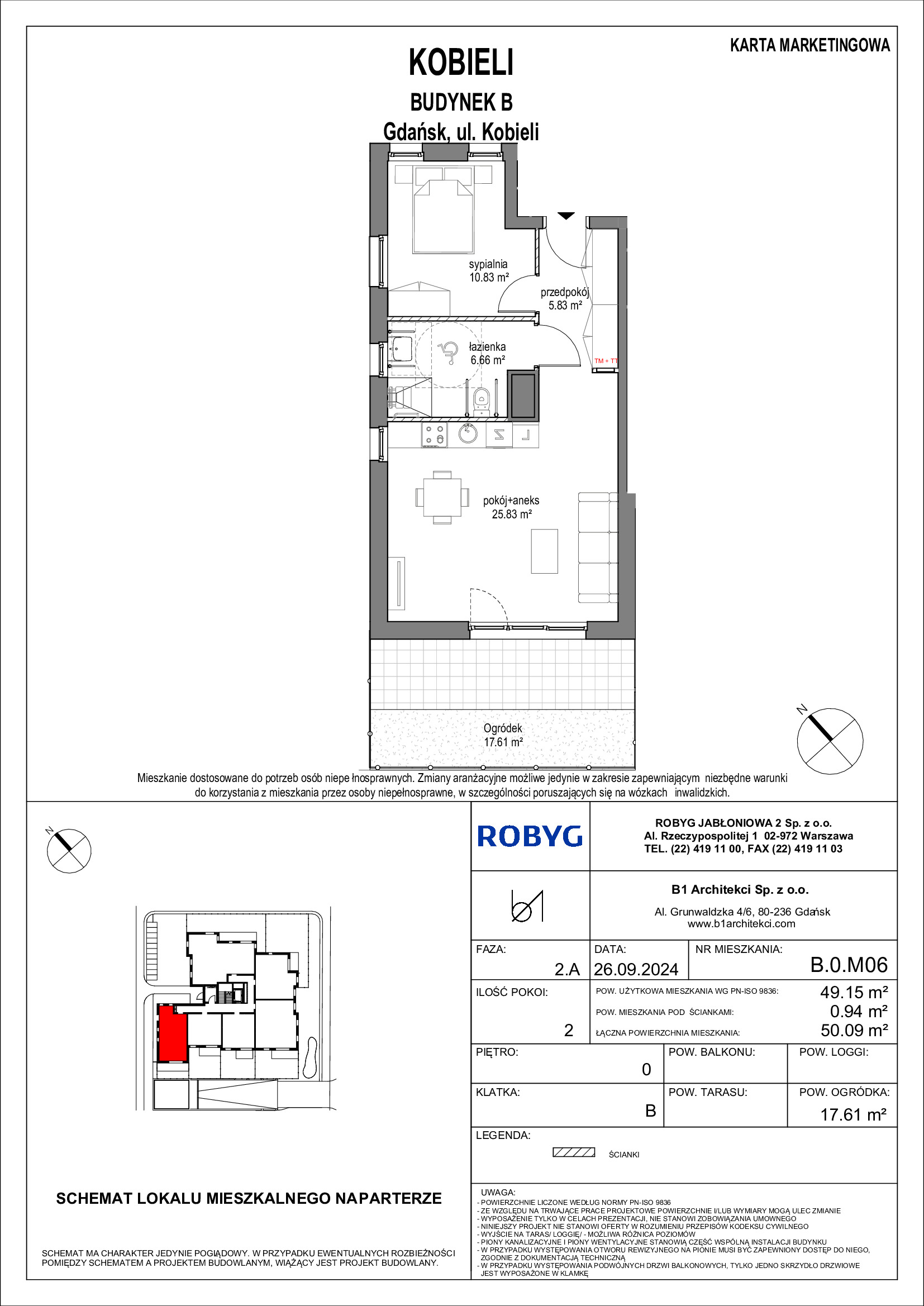 Mieszkanie 49,15 m², parter, oferta nr B.0M06, KOBIELI 4, Gdańsk, Brzeźno, ul. Bogumiła Kobieli / Gdańska-idx