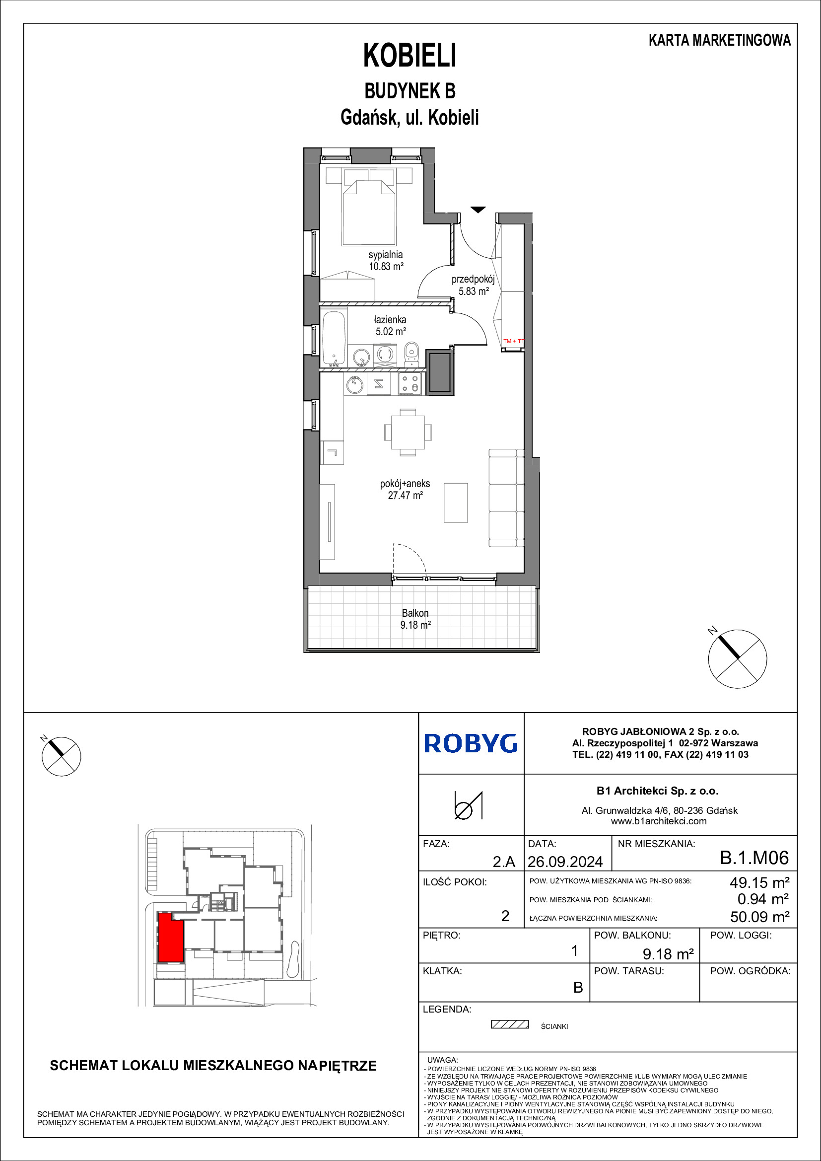 Mieszkanie 49,15 m², piętro 1, oferta nr B.1M06, KOBIELI 4, Gdańsk, Brzeźno, ul. Bogumiła Kobieli / Gdańska-idx