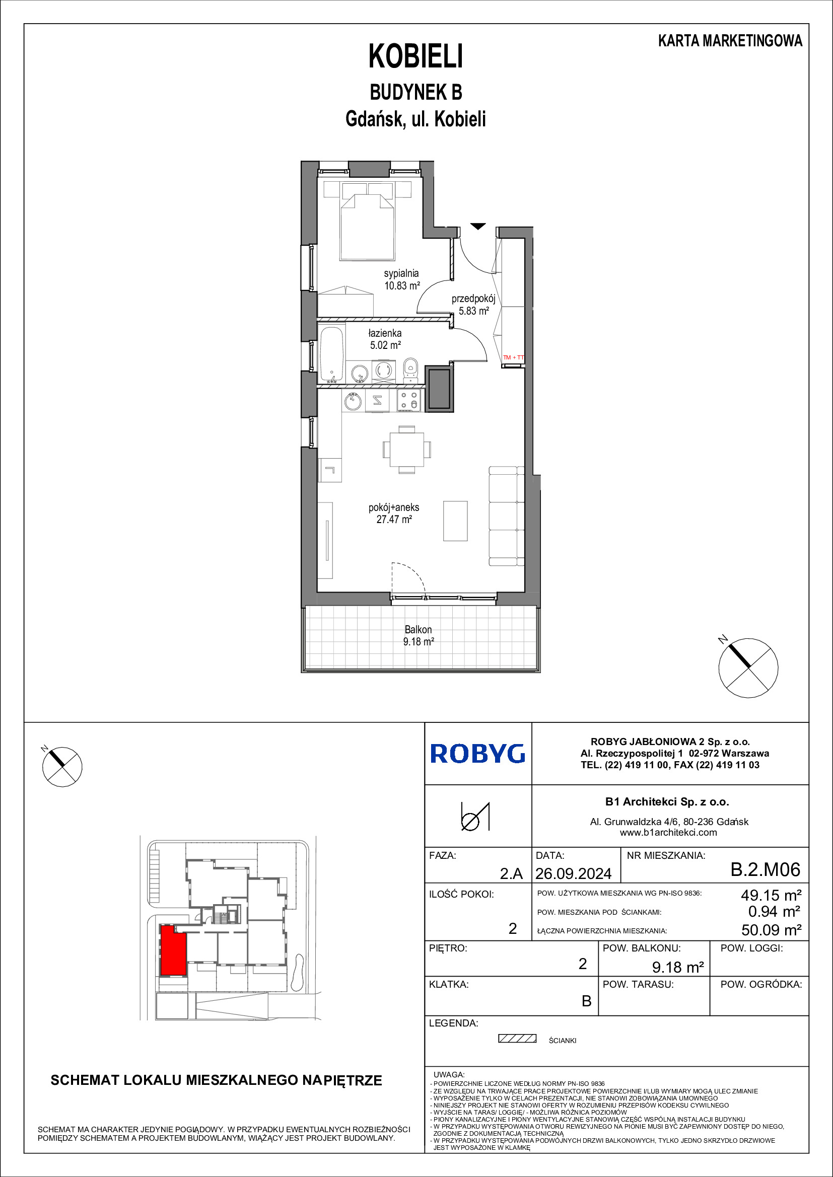 Mieszkanie 49,15 m², piętro 2, oferta nr B.2M06, KOBIELI 4, Gdańsk, Brzeźno, ul. Bogumiła Kobieli / Gdańska-idx