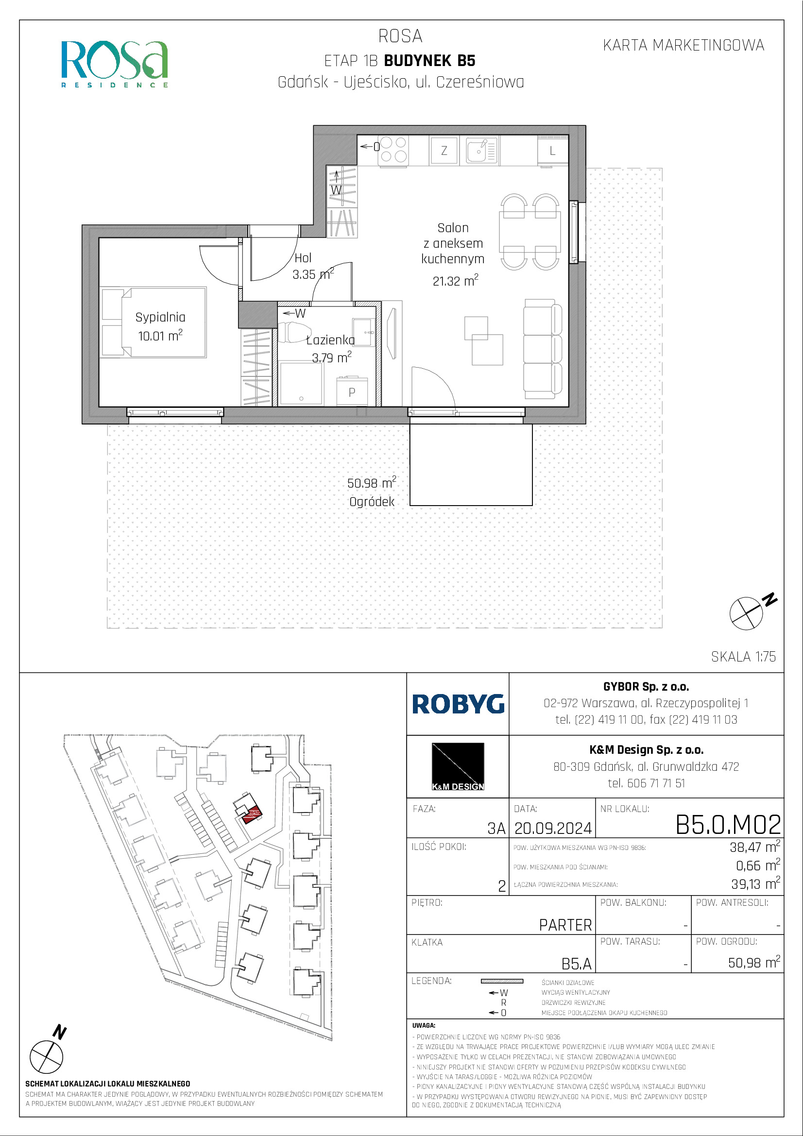 Mieszkanie 38,47 m², parter, oferta nr B5.0M02, ROSA Residence, Gdańsk, Ujeścisko-Łostowice, Ujeścisko, ul. Śliwkowa-idx