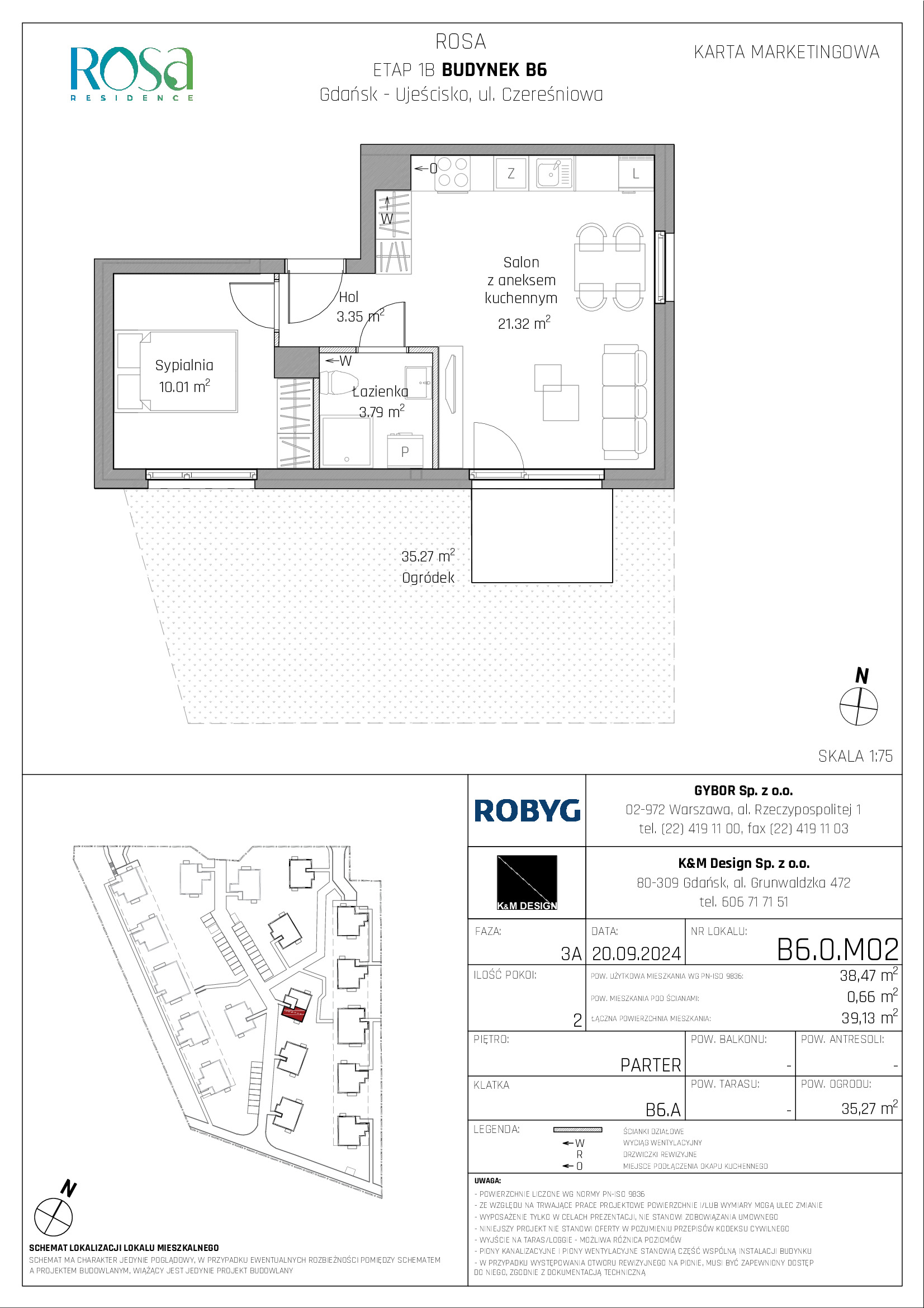 Mieszkanie 38,47 m², parter, oferta nr B6.0M02, ROSA Residence, Gdańsk, Ujeścisko-Łostowice, Ujeścisko, ul. Śliwkowa-idx