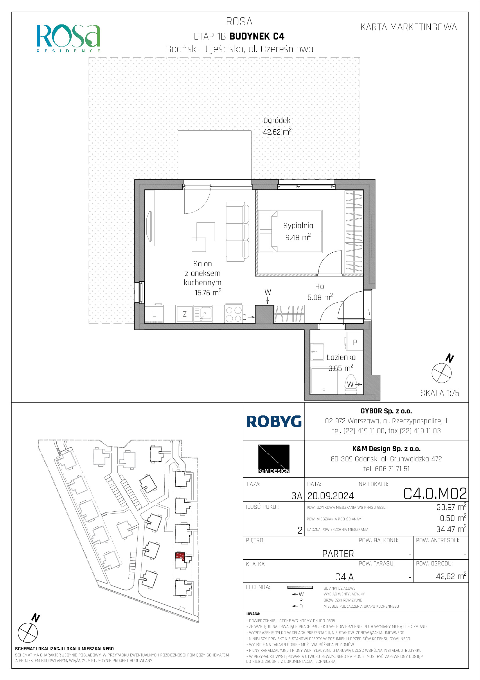 Mieszkanie 33,97 m², parter, oferta nr C4.0M02, ROSA Residence, Gdańsk, Ujeścisko-Łostowice, Ujeścisko, ul. Śliwkowa-idx