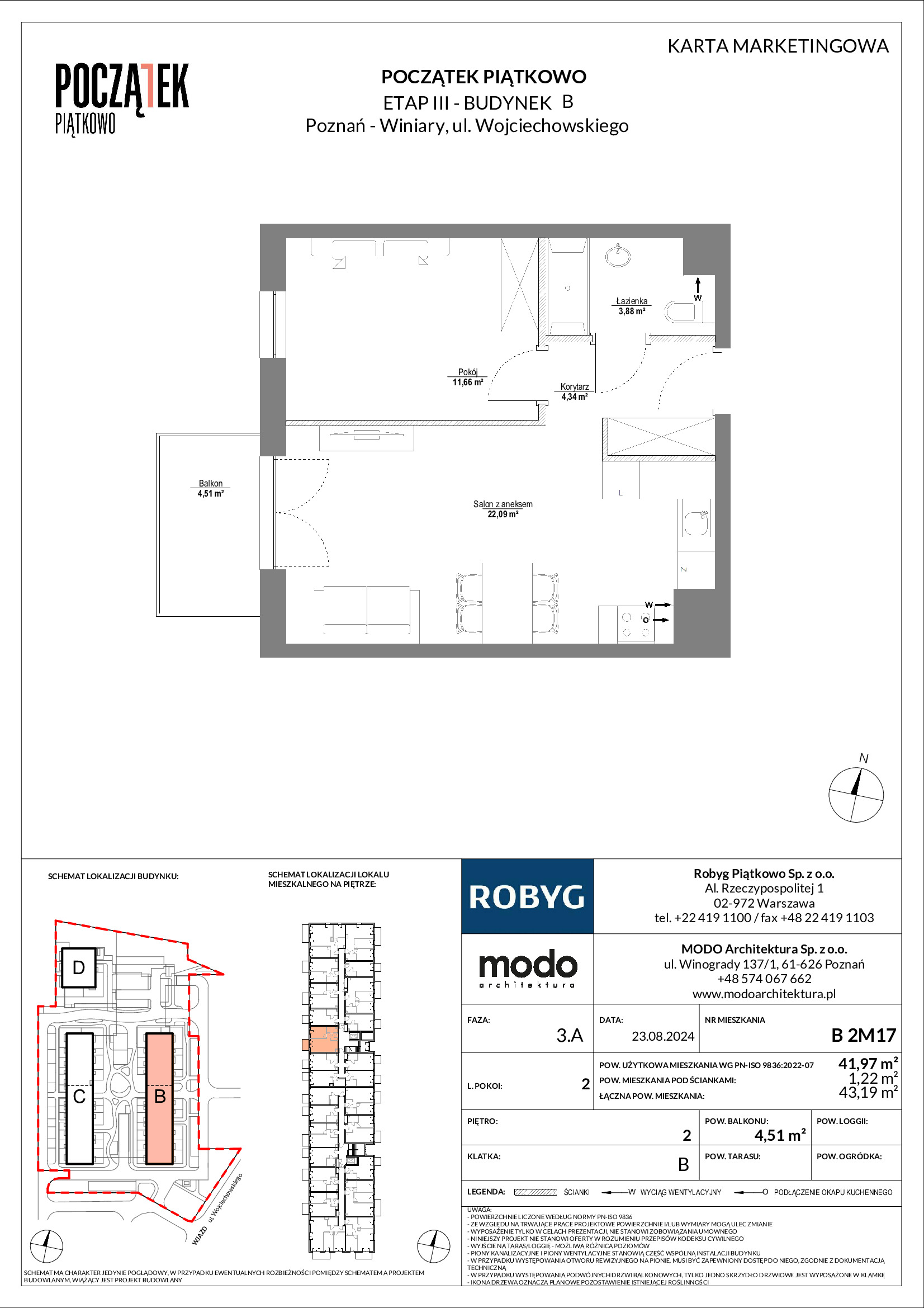 Mieszkanie 41,97 m², piętro 2, oferta nr B.2M17, Początek Piątkowo, Poznań, Piątkowo, ul. Wojciechowskiego-idx