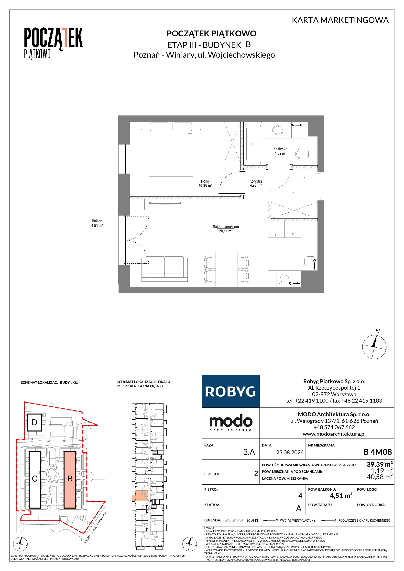 Mieszkanie 39,39 m², piętro 4, oferta nr B.4M08, Początek Piątkowo, Poznań, Piątkowo, ul. Wojciechowskiego-idx