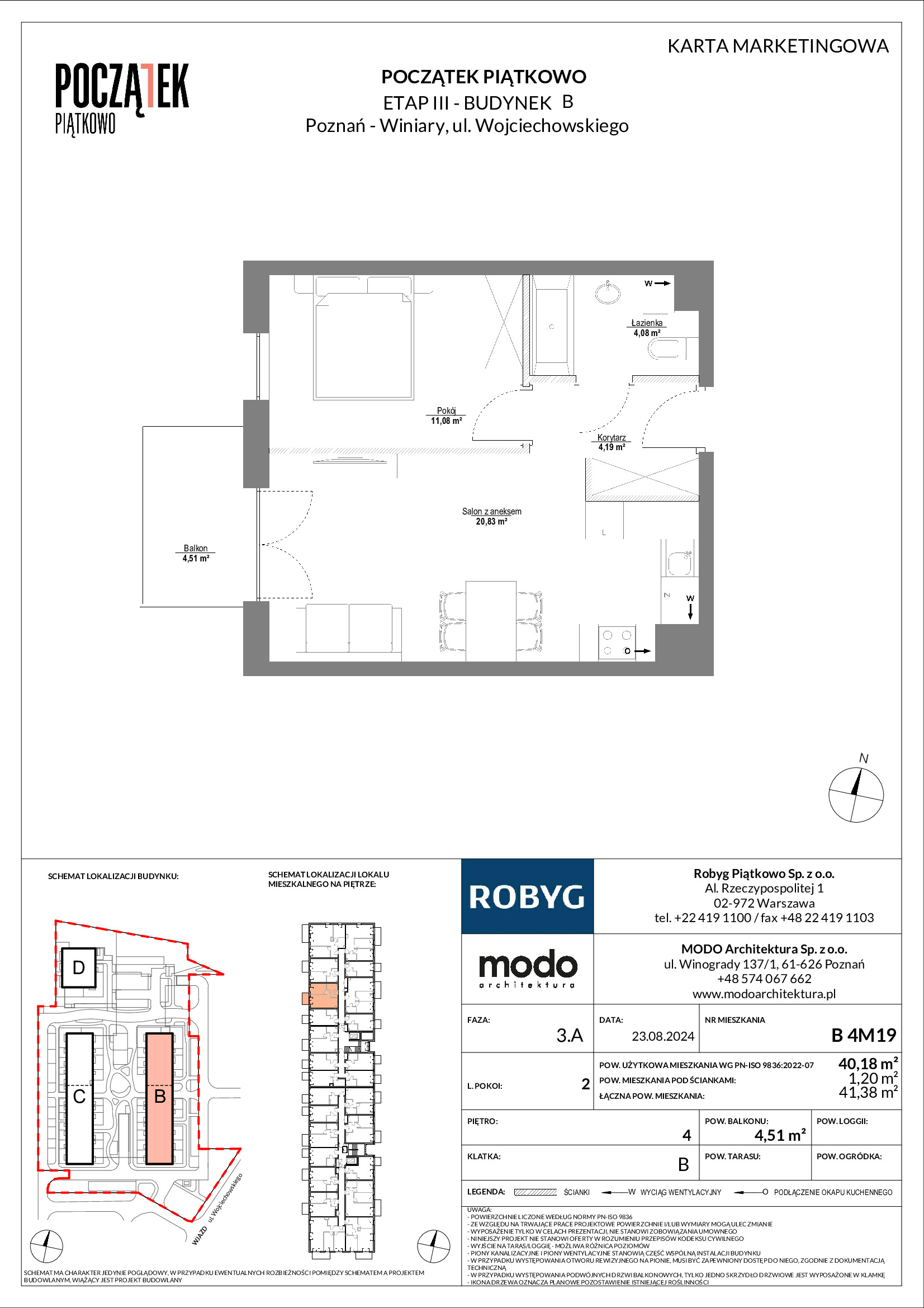 Mieszkanie 40,18 m², piętro 4, oferta nr B.4M19, Początek Piątkowo, Poznań, Piątkowo, ul. Wojciechowskiego-idx