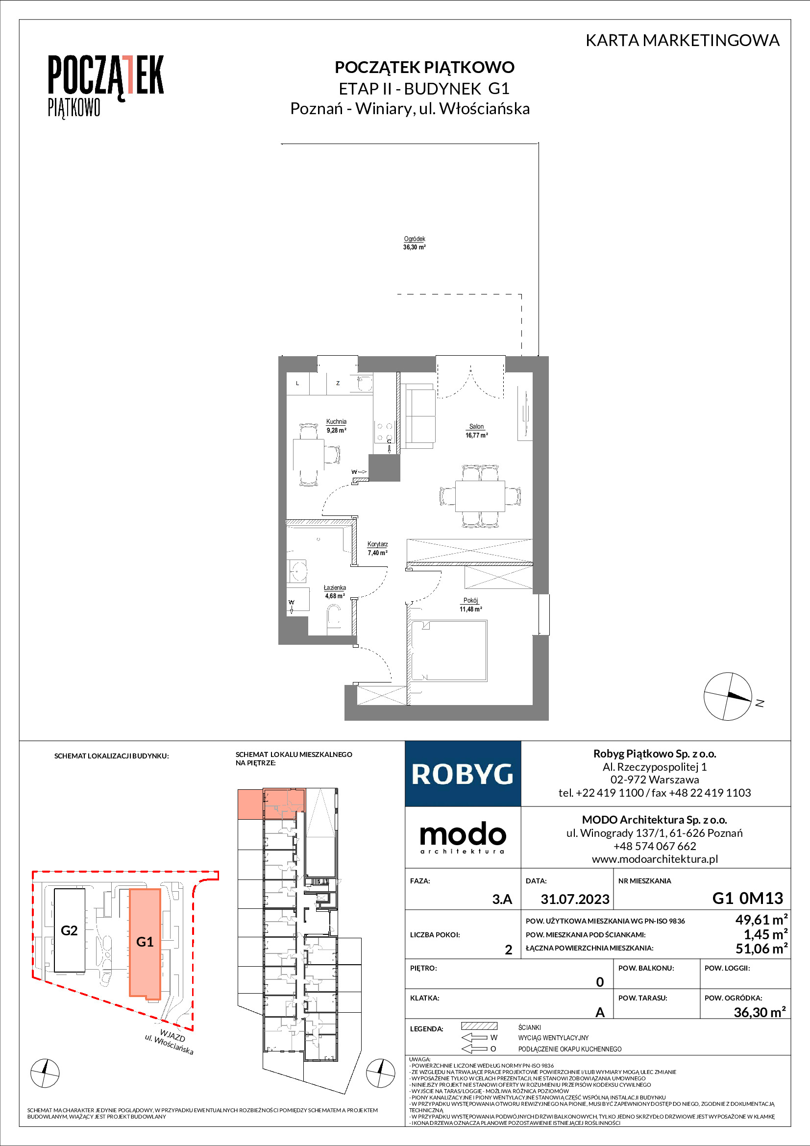 Mieszkanie 49,61 m², parter, oferta nr G1.0M13, Początek Piątkowo, Poznań, Piątkowo, ul. Wojciechowskiego-idx