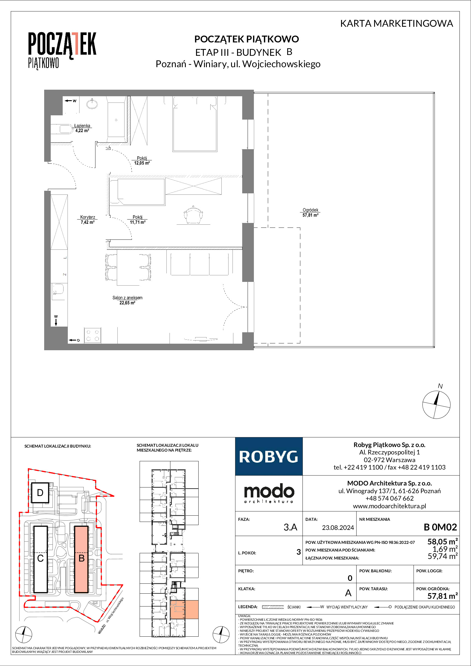 Mieszkanie 58,05 m², parter, oferta nr B.0M02, Początek Piątkowo, Poznań, Piątkowo, ul. Wojciechowskiego-idx