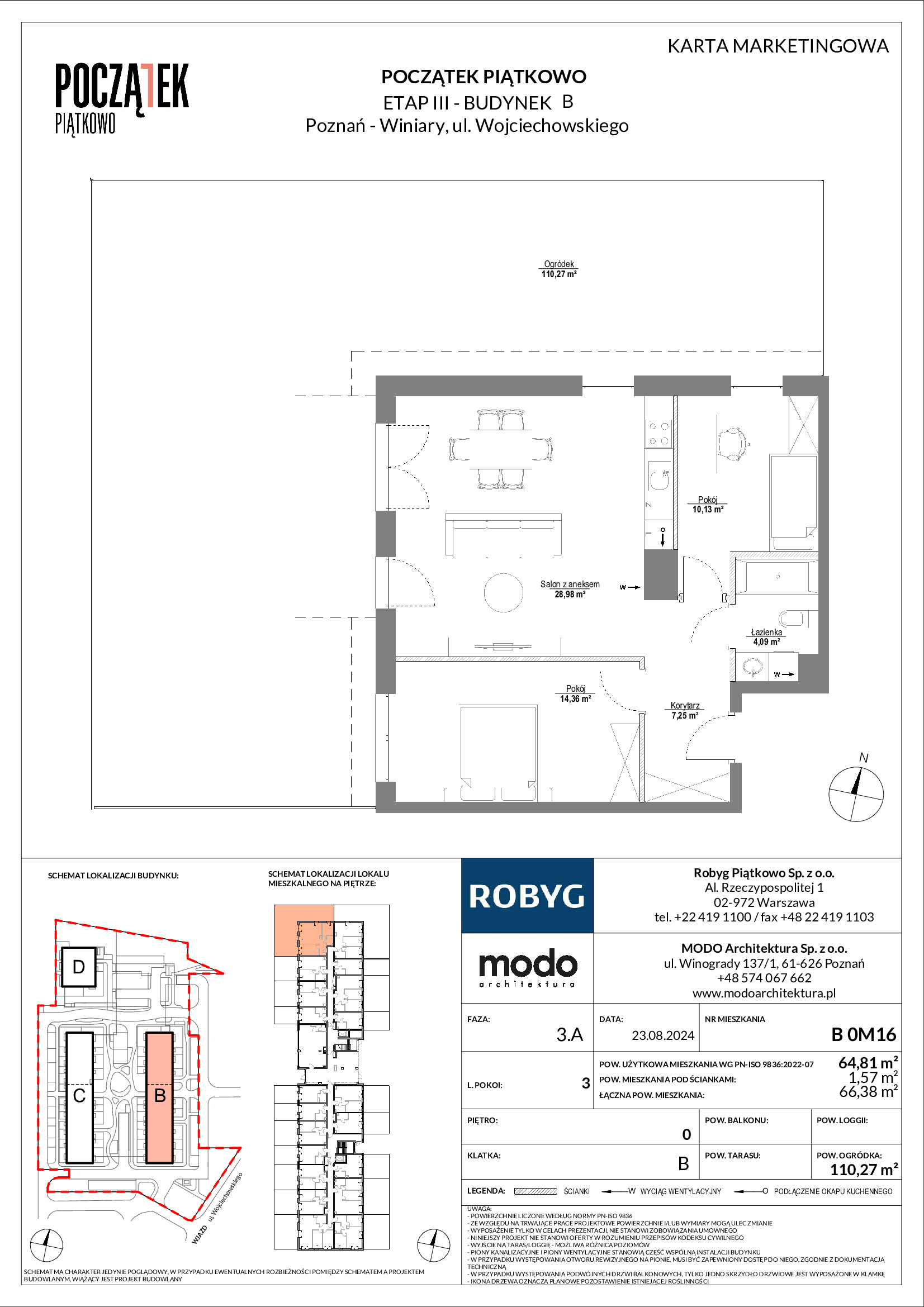 Mieszkanie 64,81 m², parter, oferta nr B.0M16, Początek Piątkowo, Poznań, Piątkowo, ul. Wojciechowskiego-idx